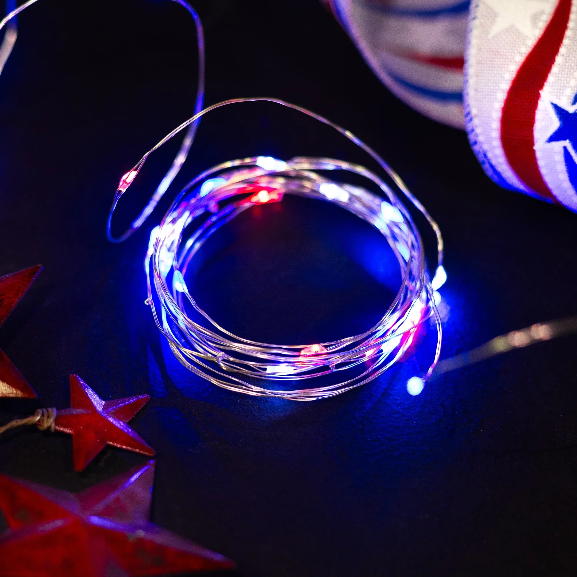 Patriotic LED Micro Fairy Lights - 17' - Red, White and Blue - Copper Wire - 50ct