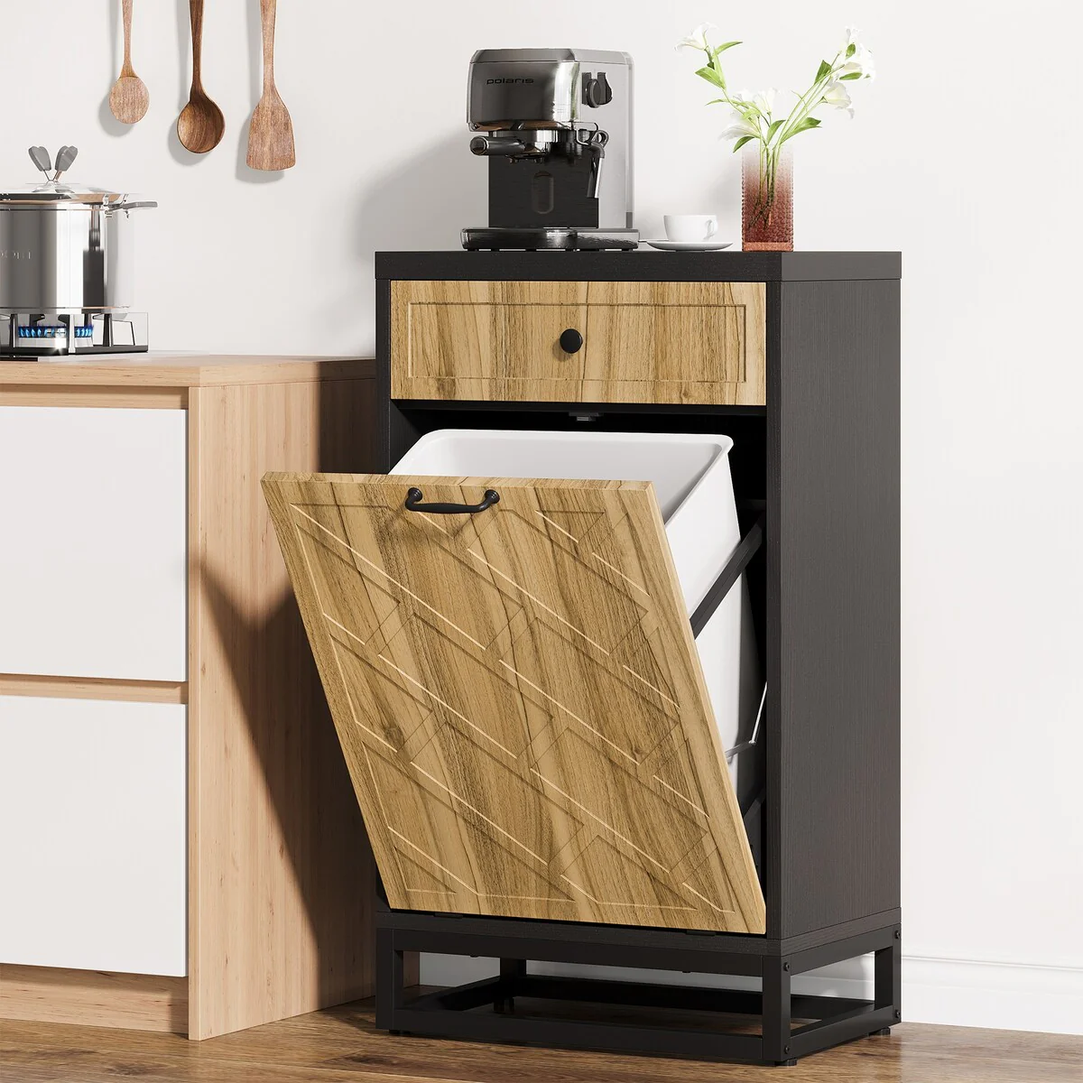 10 Gallon Tilt Out Trash Can Cabinet for Kitchen, Laundry Storage Cabinet