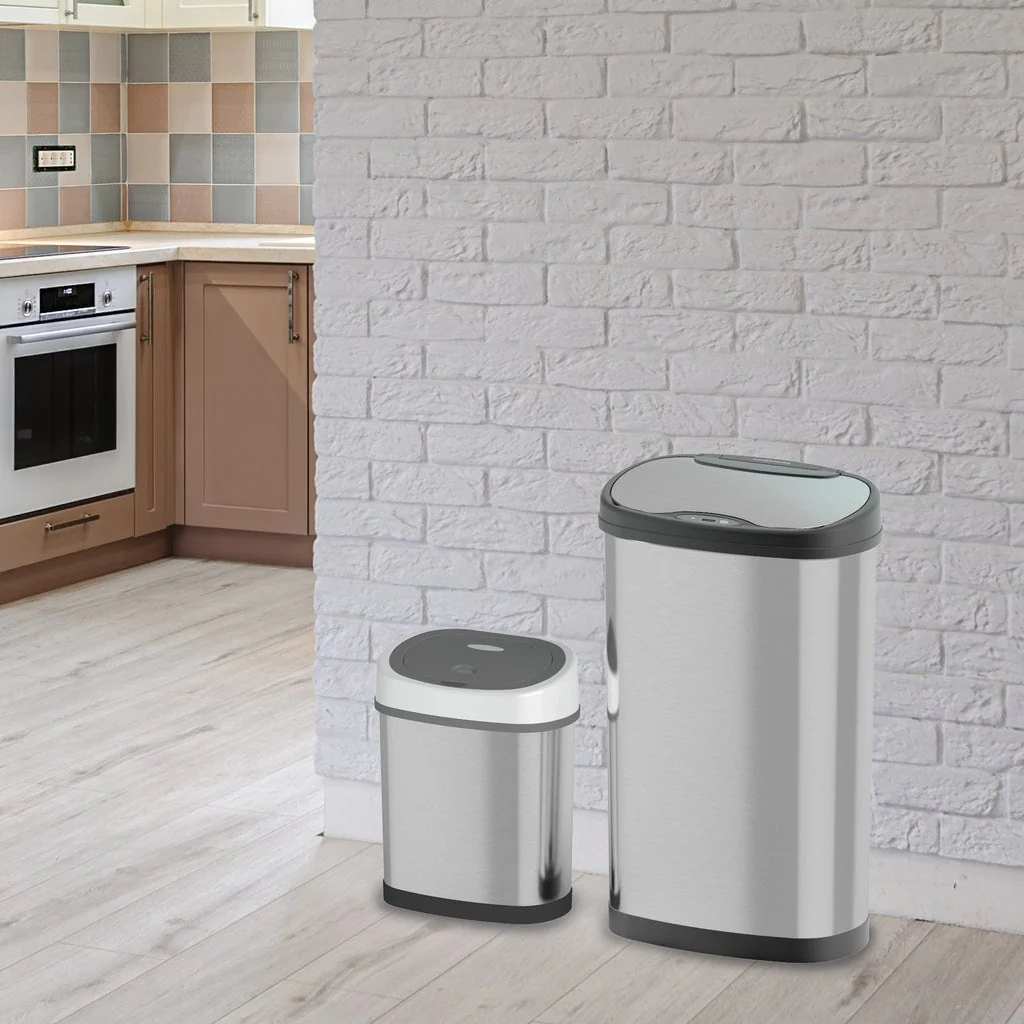 NINESTARS Stainless Steel Motion Sensor Trash Can Combo, 13.2 Gal. & 3 Gal. CB-DZT-50-3/12-9