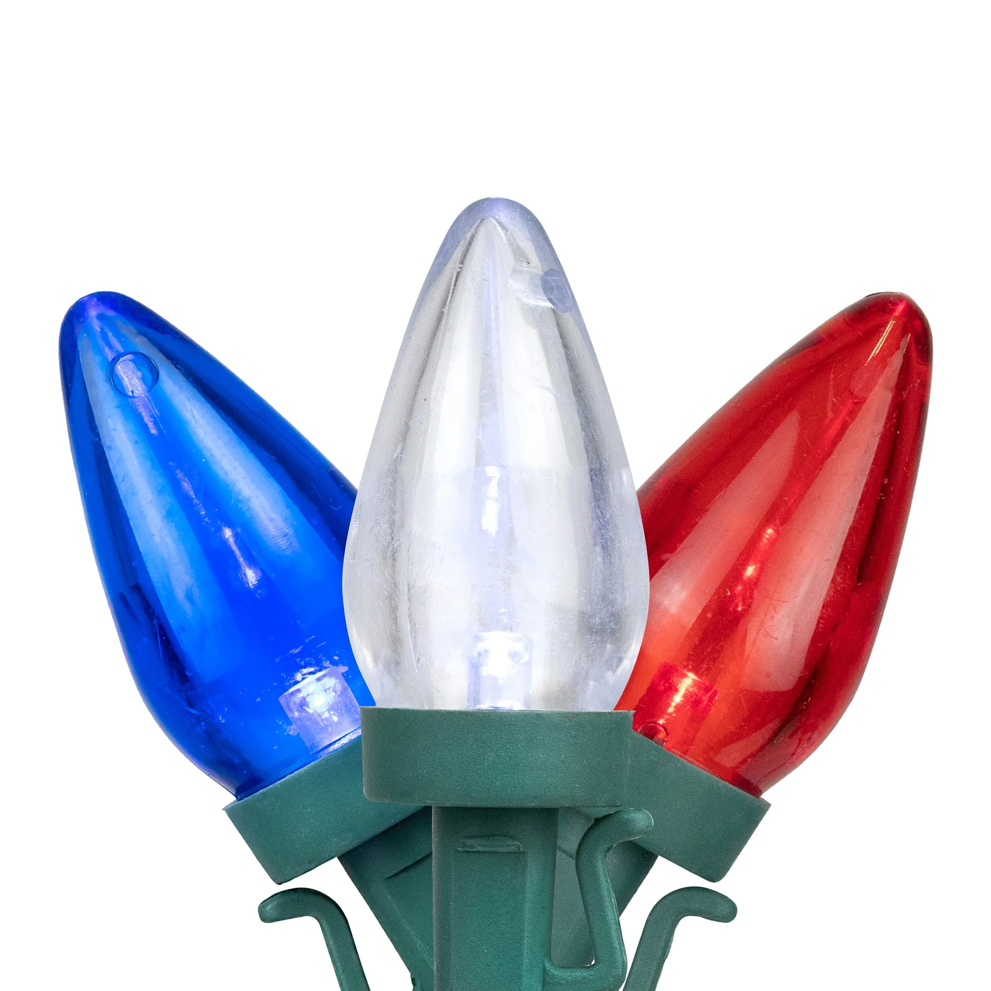Patriotic LED C7 Christmas Lights - Red, White and Blue - 16' Green Wire - 25ct