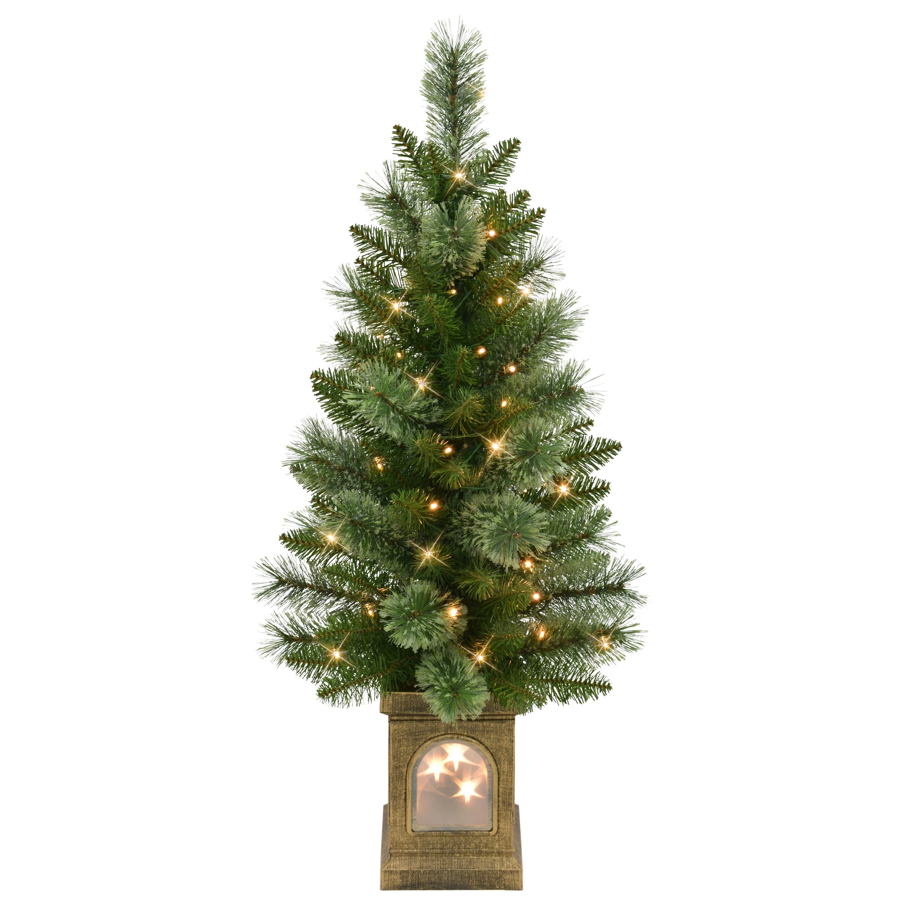 Puleo International Set of 2 Artificial Battery-Operated Pre-Lit Potted Christmas Trees