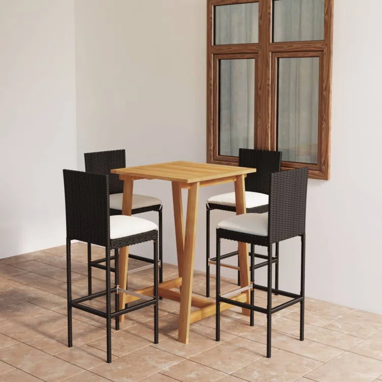 Patio Bar Table and Stools Set with Cushions