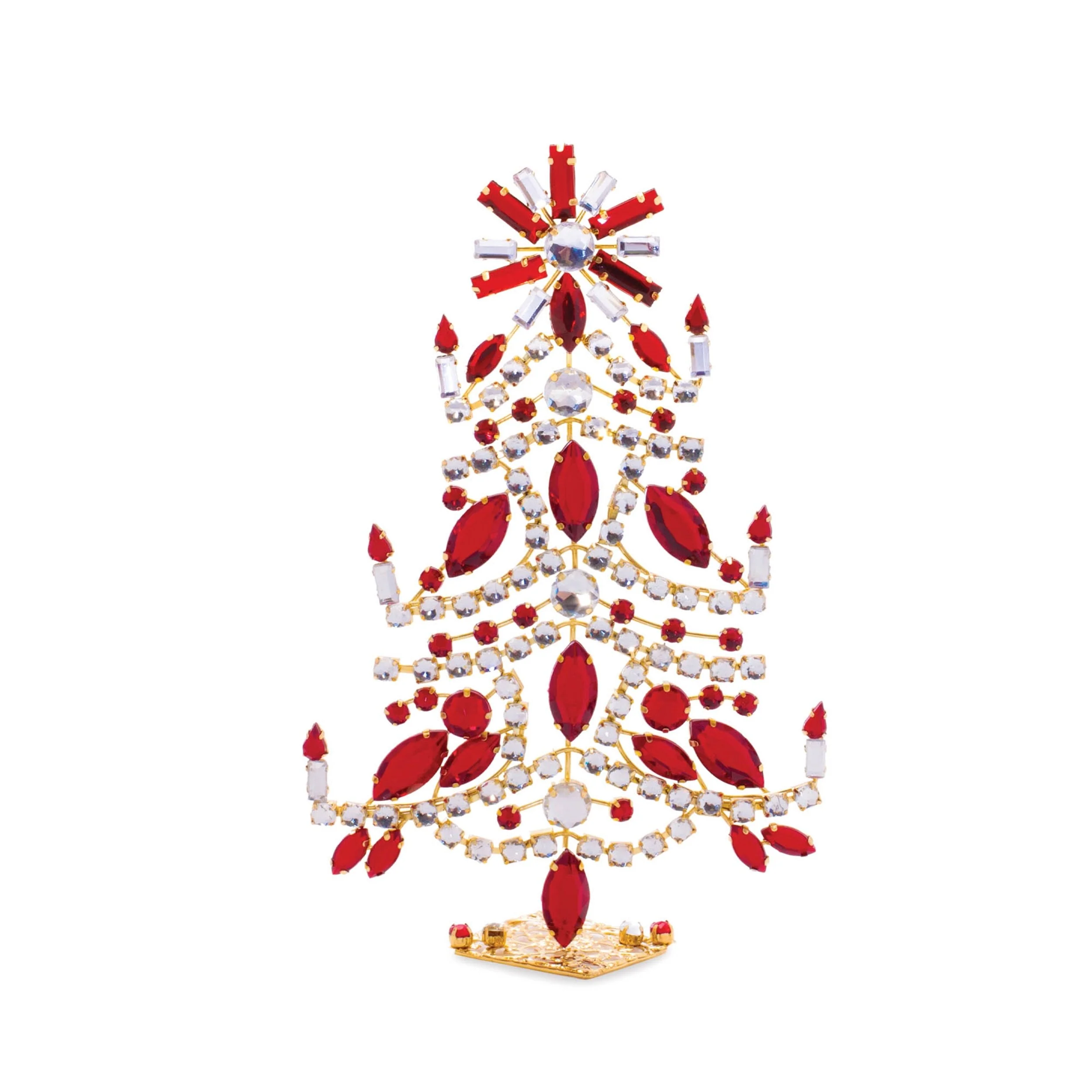 Iron Plastic Jeweled Christmas Trees with Bead Accents Set of 2 - 4.5” x 1” x 8” (L x W x H)
