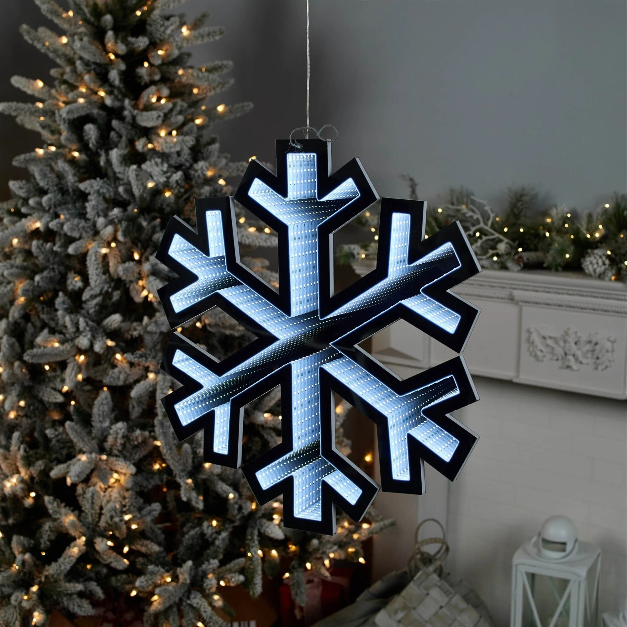 LED Lighted 3D Snowflake Christmas Infinity Mirror - 24