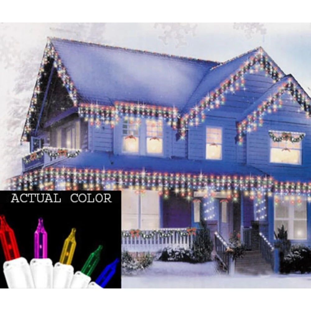 Set of 100 Multi Twinkling Mini Icicle Christmas Lights - White Wire