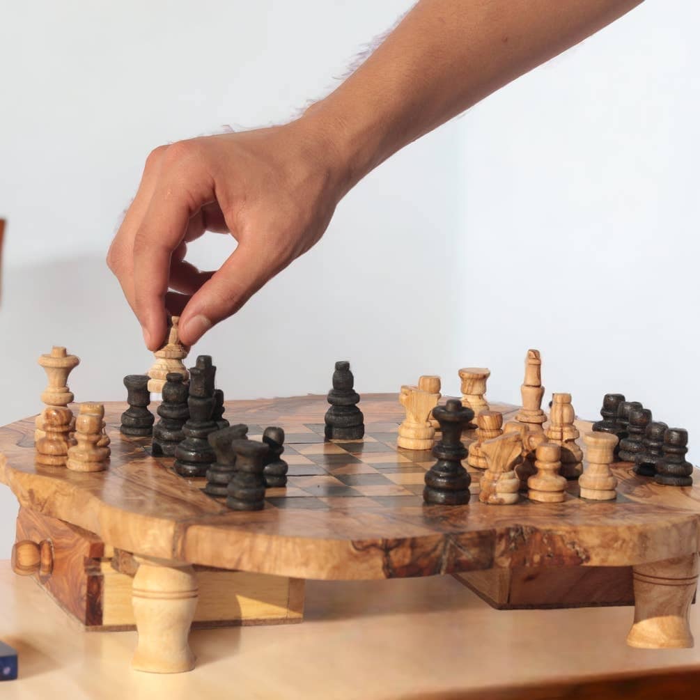 Large Olive Wood Chess Board with Storage Drawers