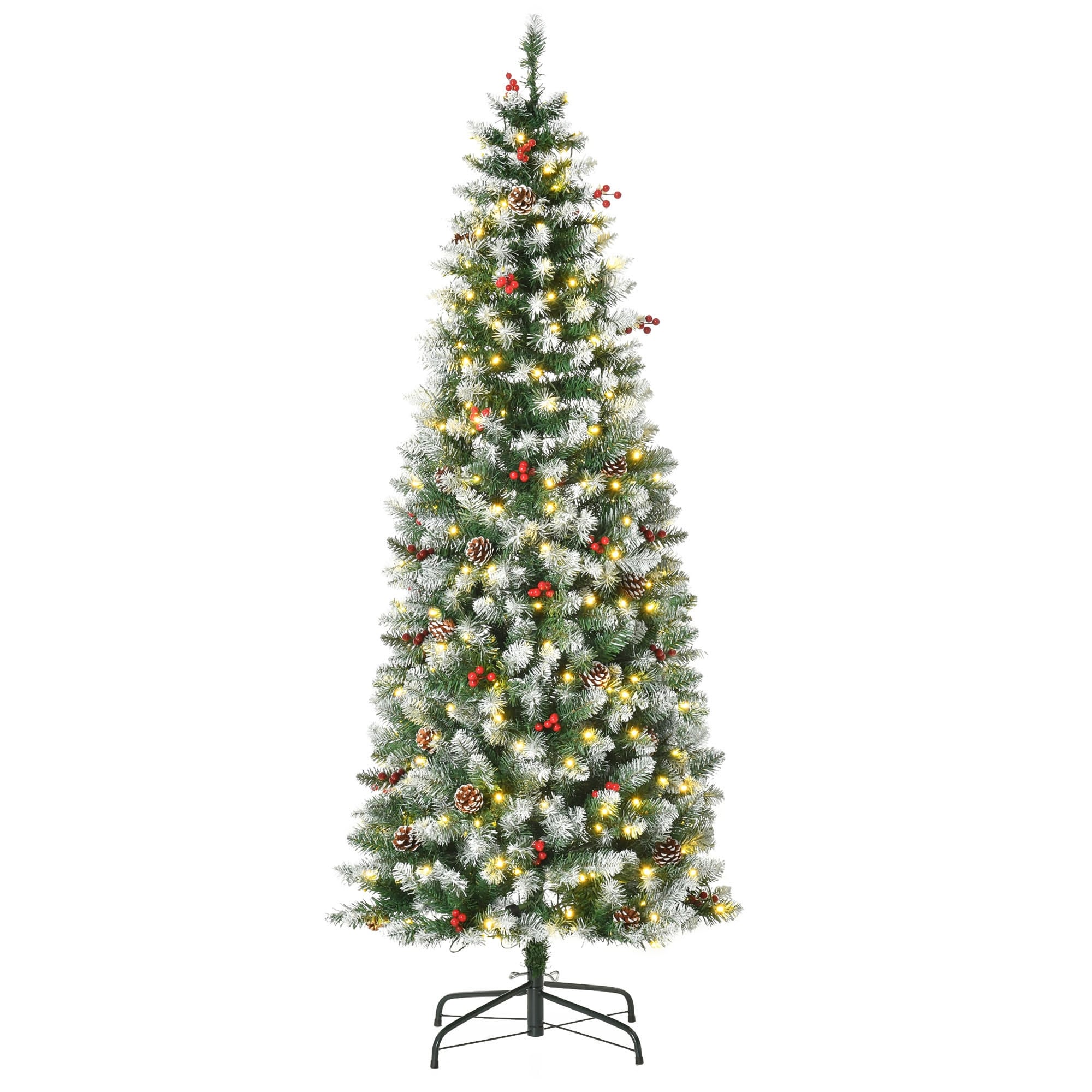 6' Snow-Flocked Slim Pine Artificial Christmas Tree with 618 Branch Tips and 300 LED Lights