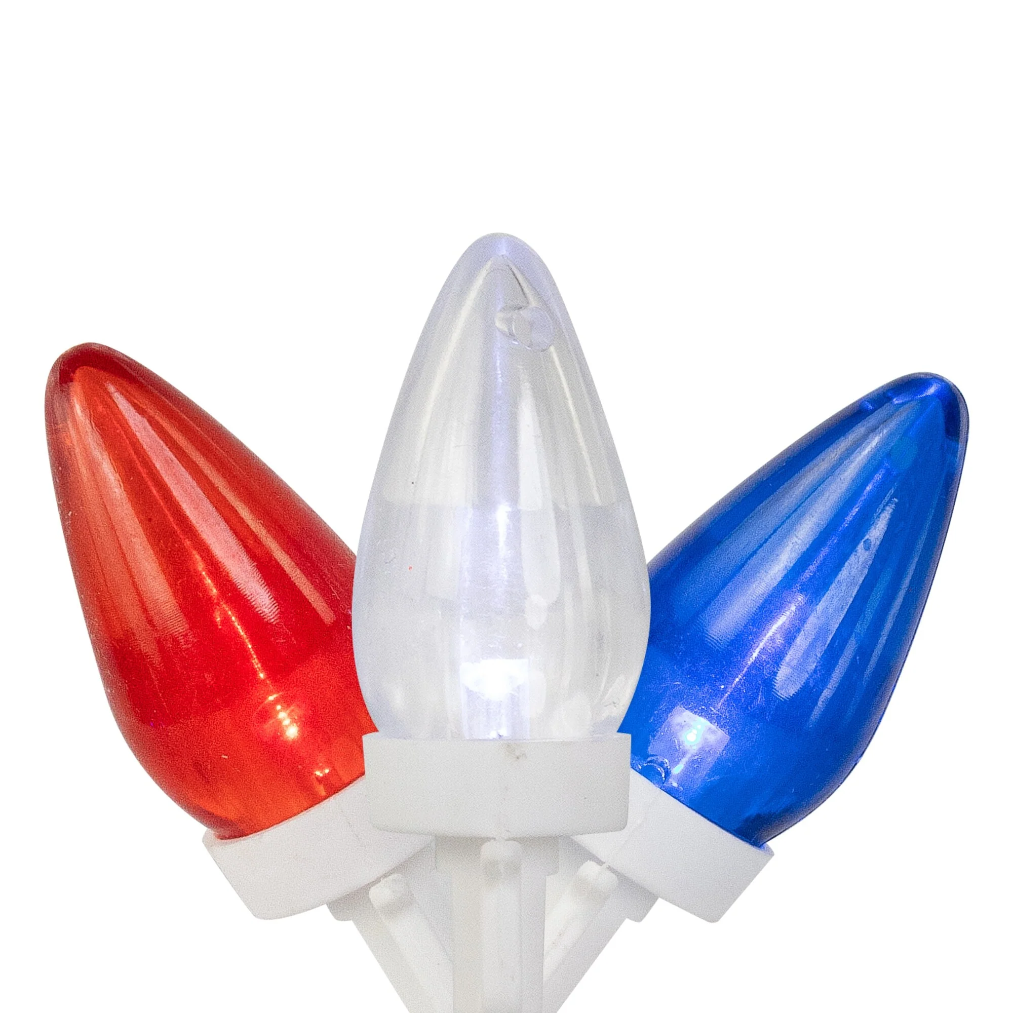 C7 LED Patriotic Christmas Lights - Blue, White and Red - 16' White Wire - 25ct