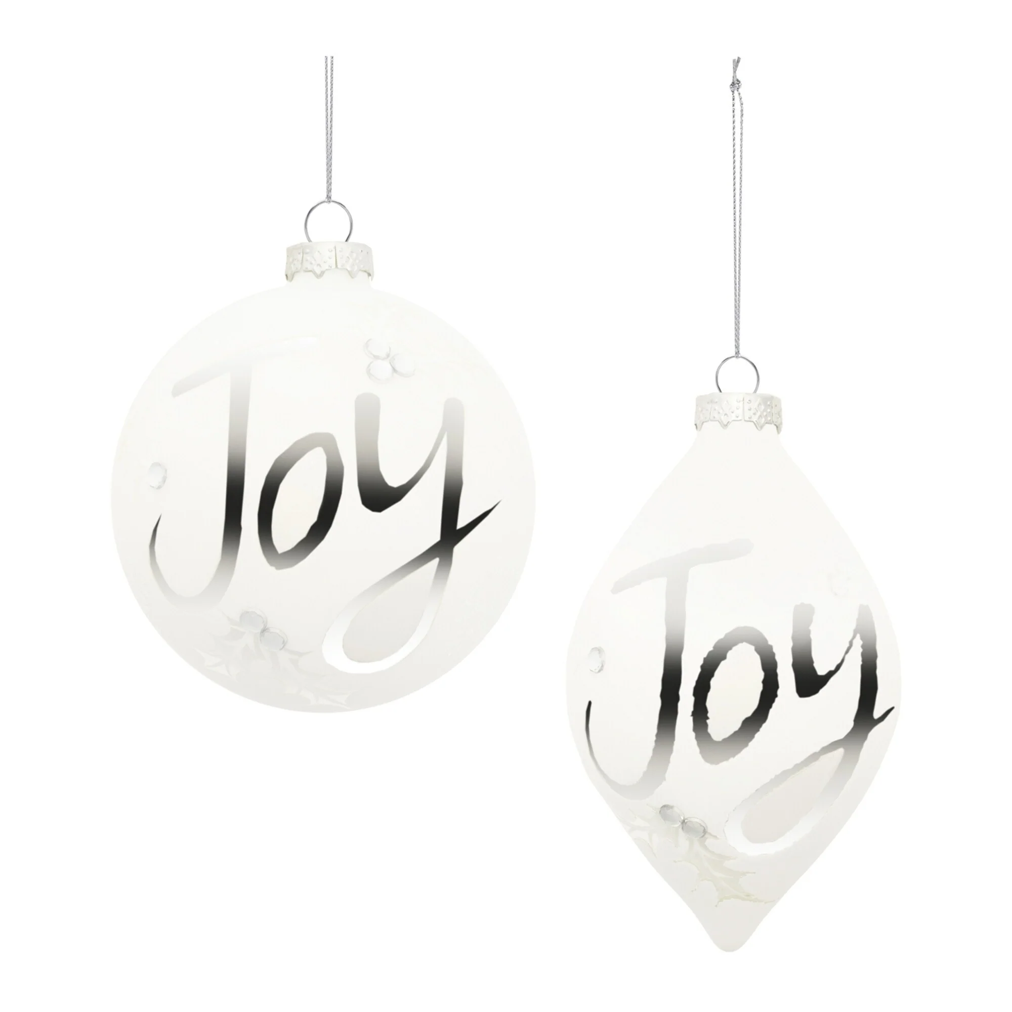 Joy Frosted Glass Christmas Ornaments - 5.5