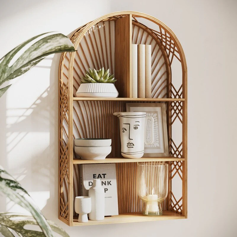 Harmony Arch Rattan Boho Tiered Wall Shelf - 28