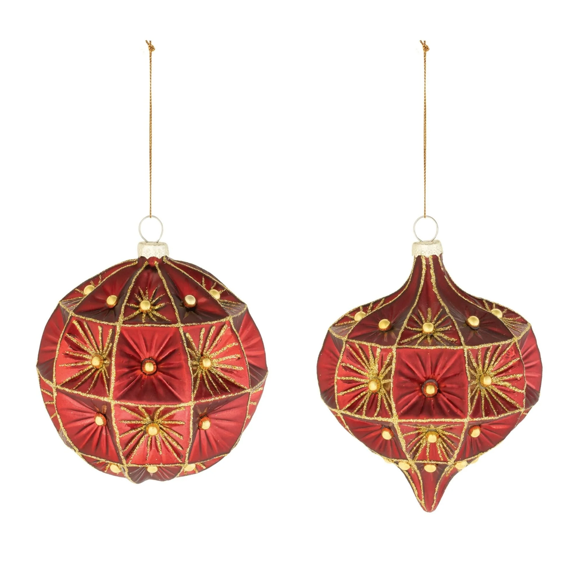 Beaded Onion and Ball Glass Christmas Ornaments - 4.75
