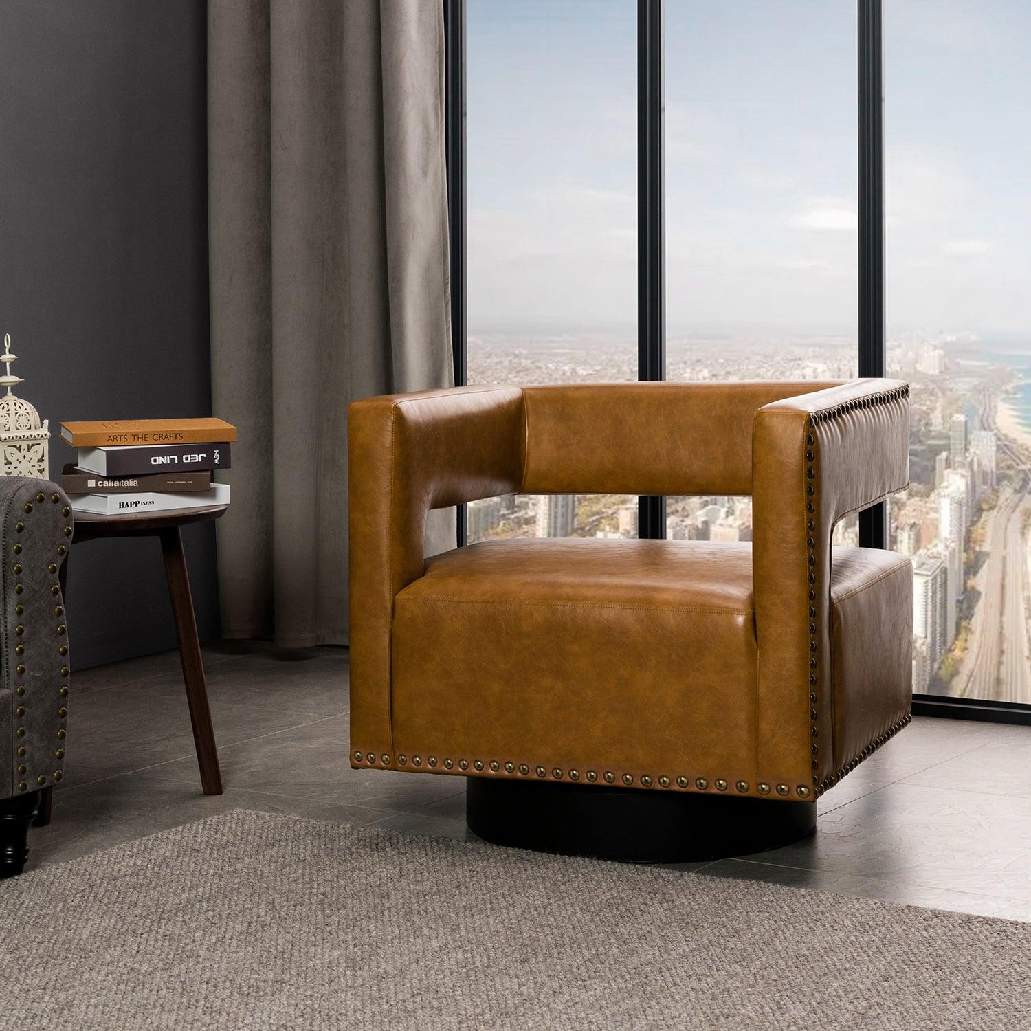 Martaci Vegan Leather Swivel Barrel Armchair