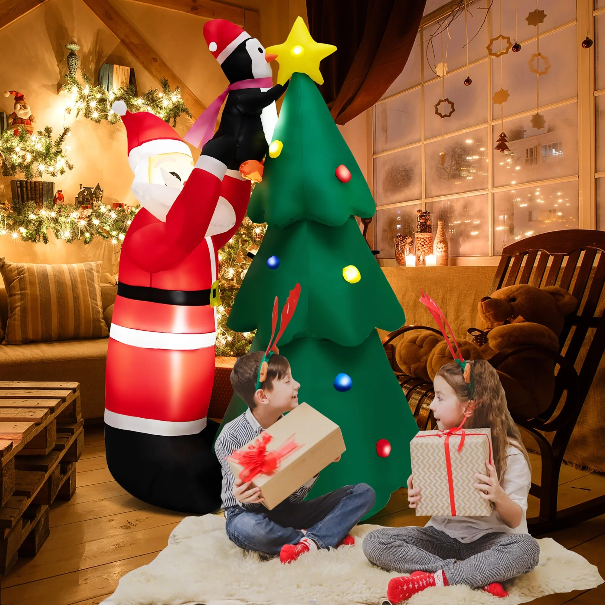 Costway 6 FT Inflatable Christmas Tree & Santa Claus w/ LEDs & Air - See Details