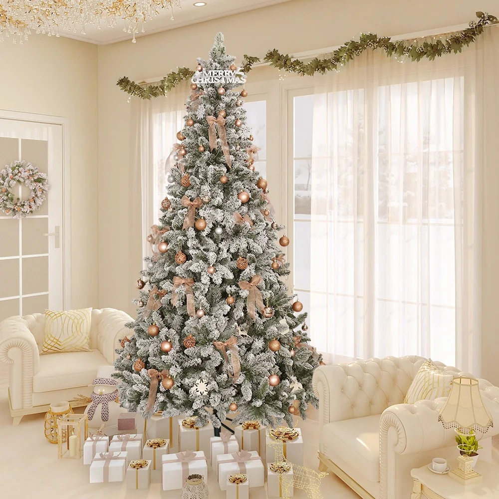 Maypex Lighted Flocked Green Spruce Artificial Christmas Tree