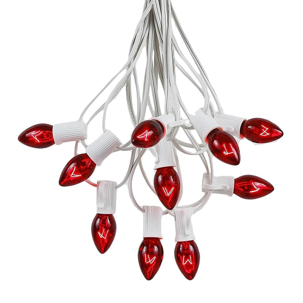 100 Foot C7 Christmas Light Set, Hanging Patio String Lights, White Wire
