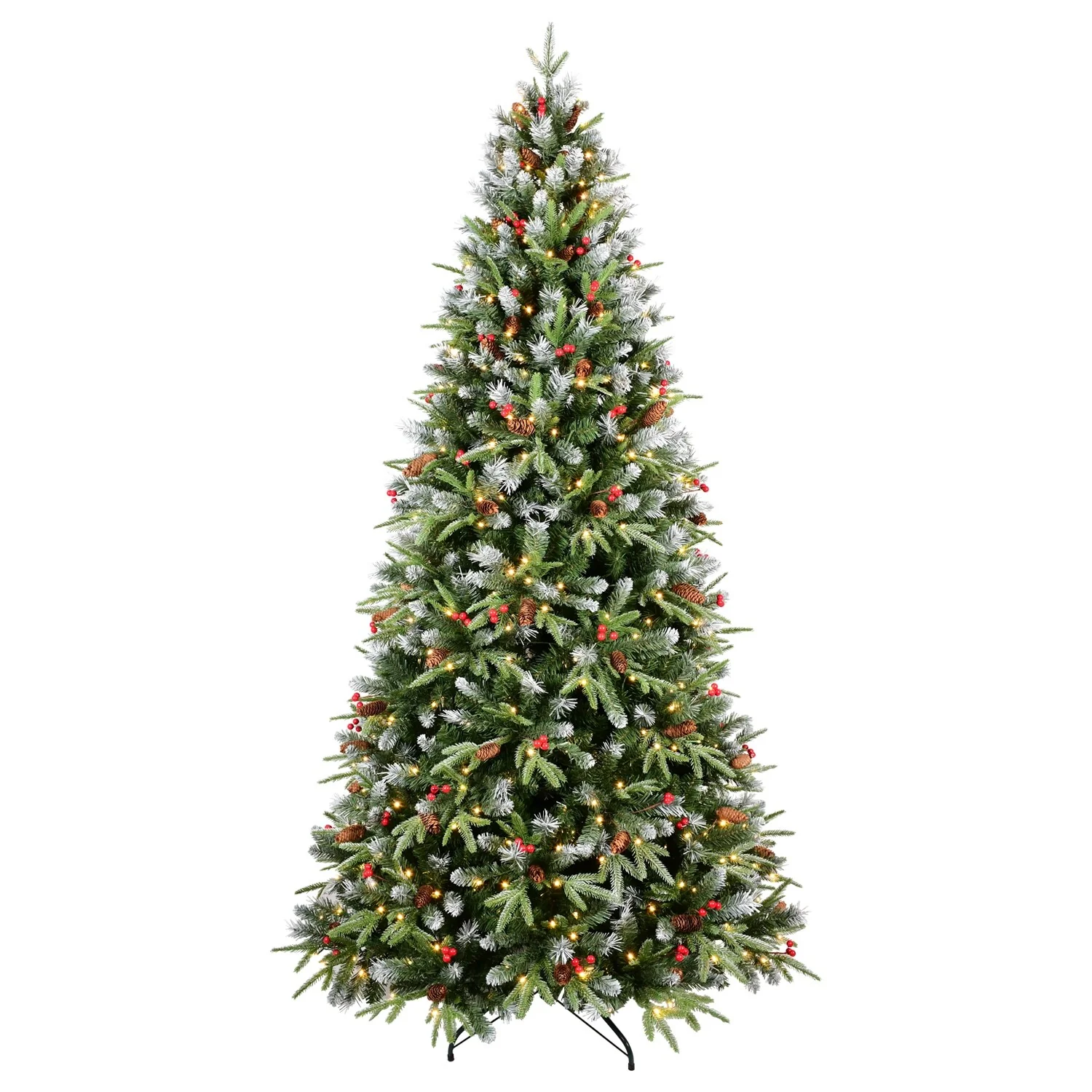 6/7FT Christmas Tree with Warm White LED Lights,Red Berries & Pine Cones