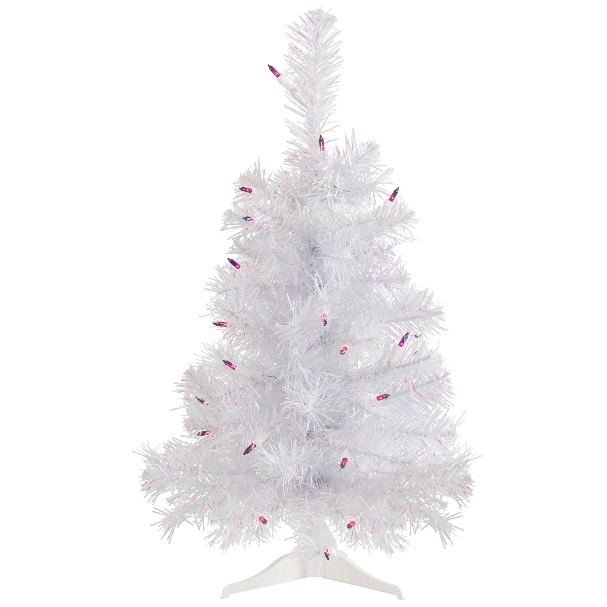 2' Rockport White Pine Artificial Christmas Tree, Purple Lights - 2 Foot