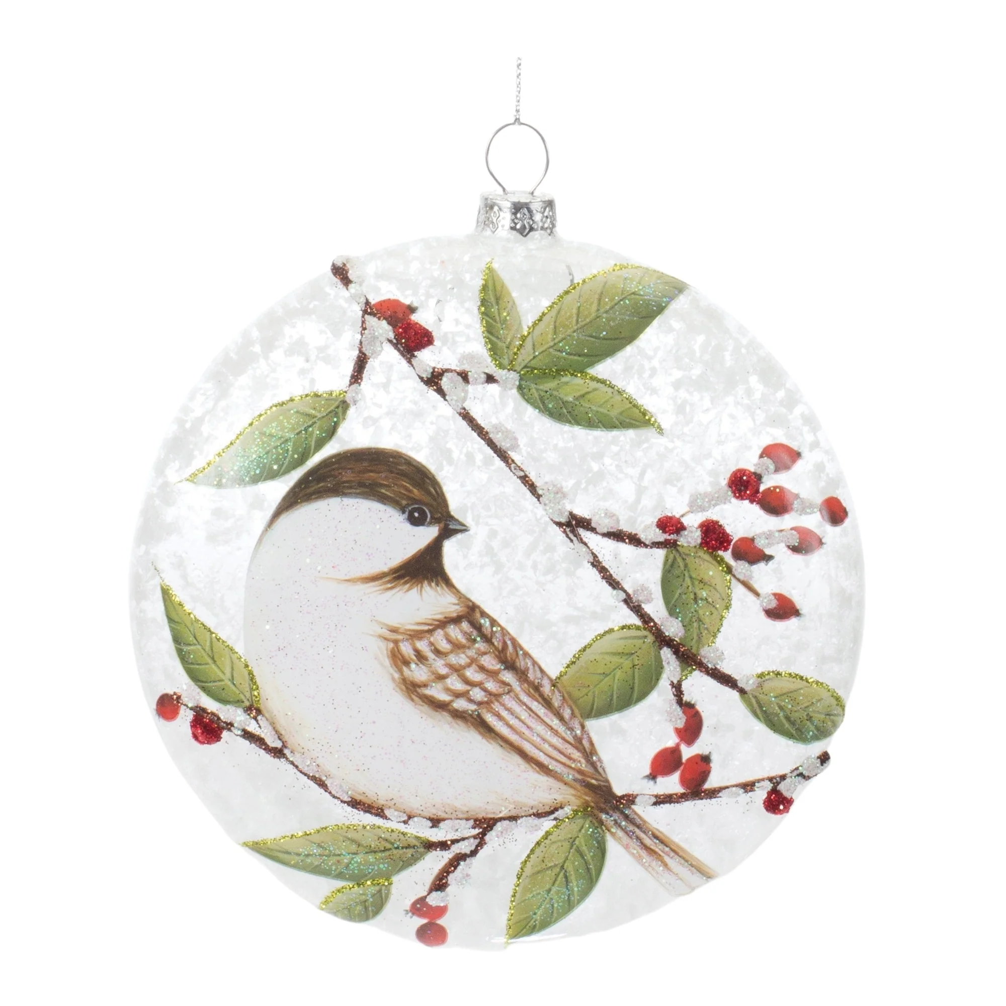 Glittered Chickadee Glass Christmas Ball Ornaments - 5