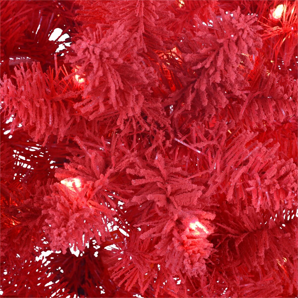 Puleo International 6.5 ft. Pre-lit Flocked Fashion Red Artificial Christmas Tree