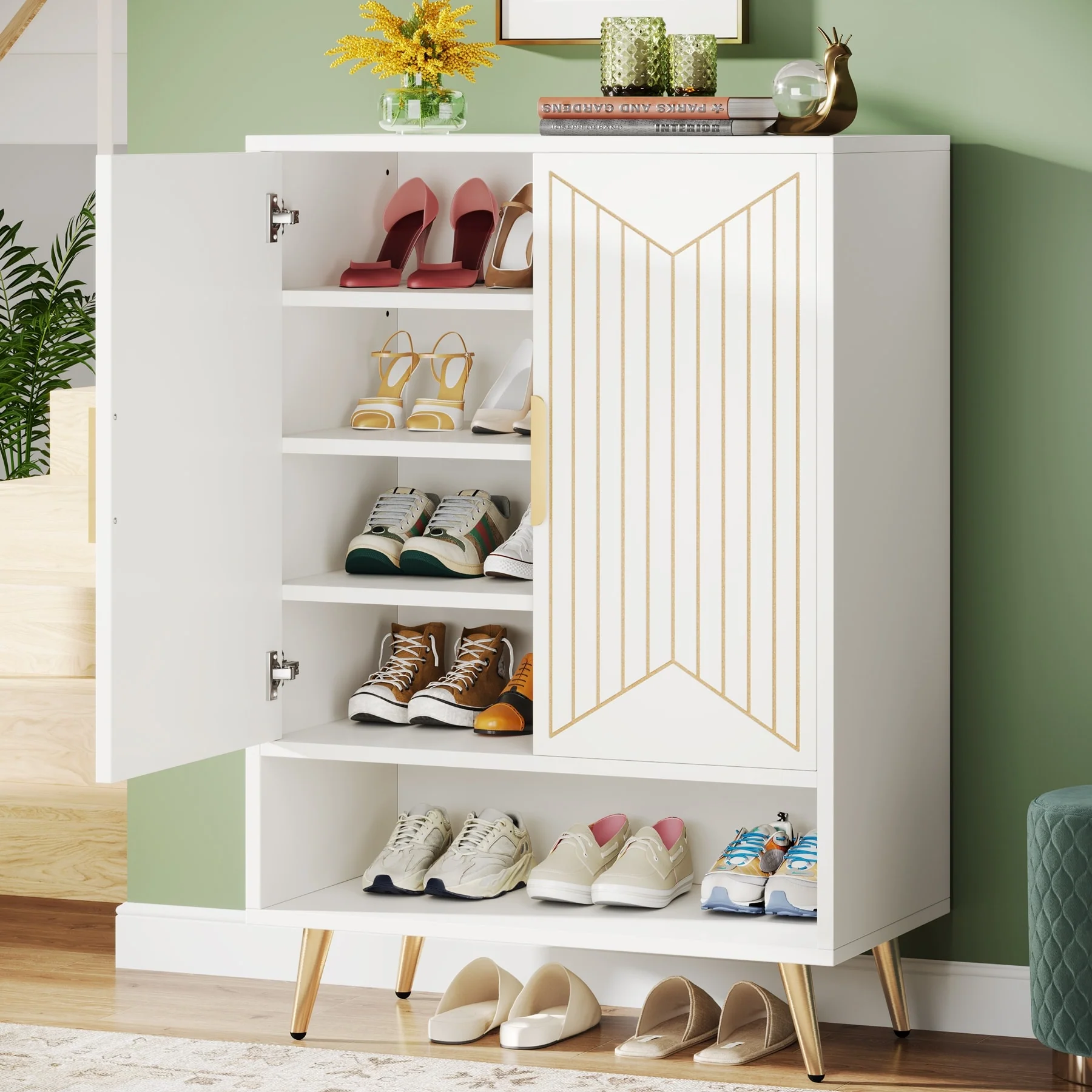 Shoe Cabinet with Doors, 25 Pair Shoe Storage Cabinet with Adjustable Shelves