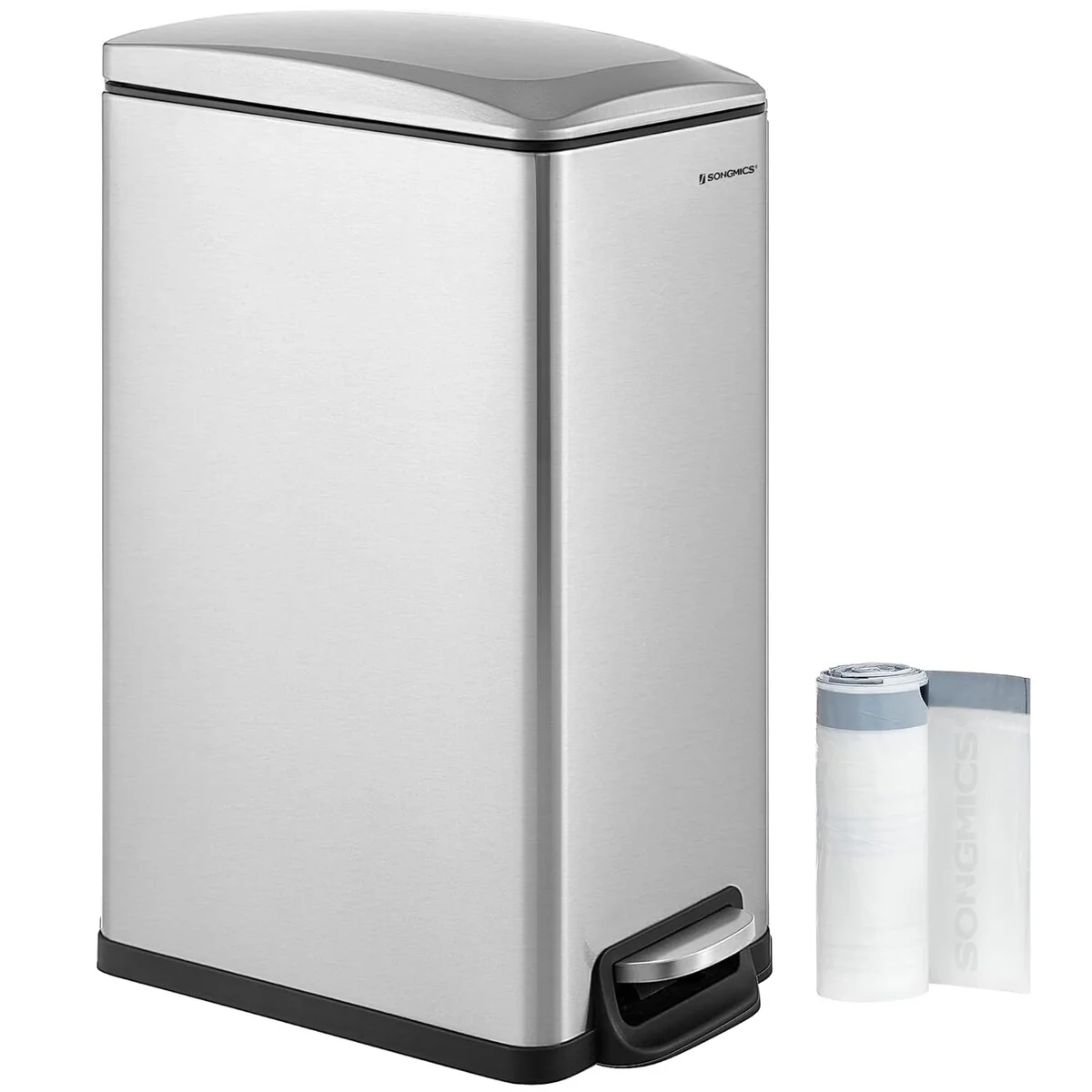 SONGMICS 12.7 Gallon Garbage Can for Narrow Spaces, Silver