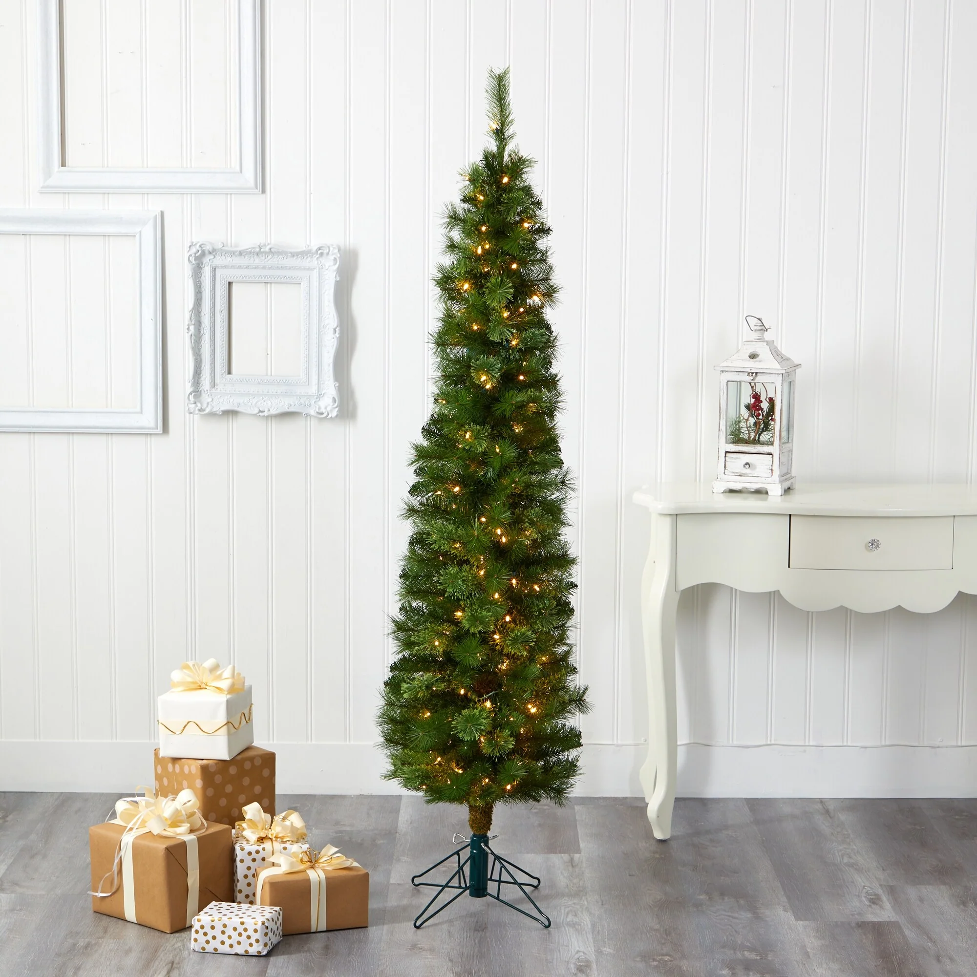 6' Pre-Lit Green Pencil Artificial Christmas Tree, Clear LED Lights - 6 Foot