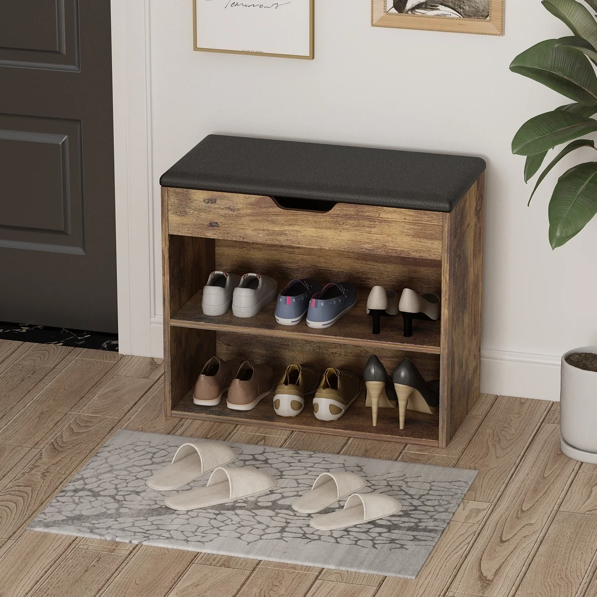 Home Shoe Changing Stool Wooden Shoes Rack Cabinet Thickened Seat