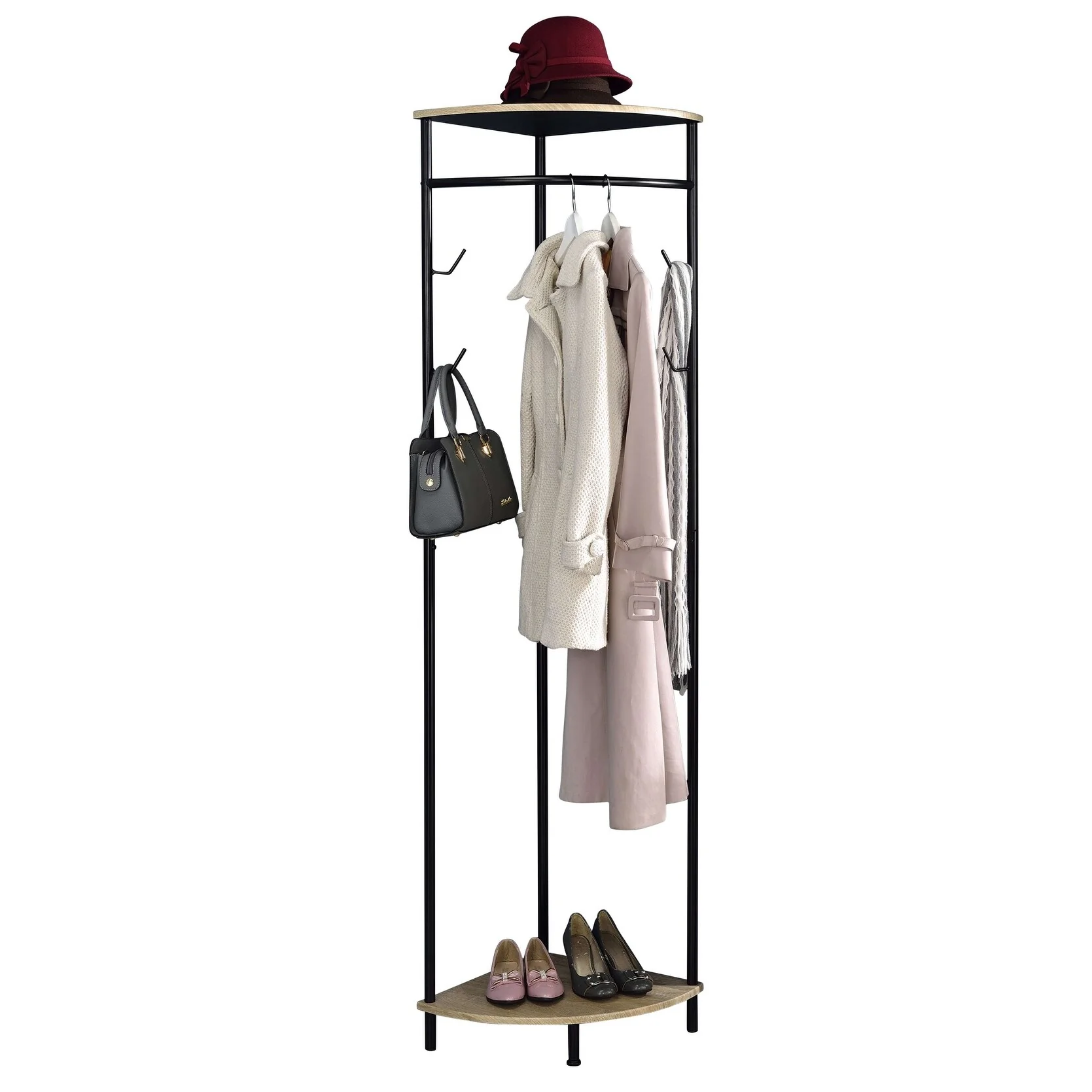 Corner Hall Tree Coat Rack With Shelf & Shoe Storage