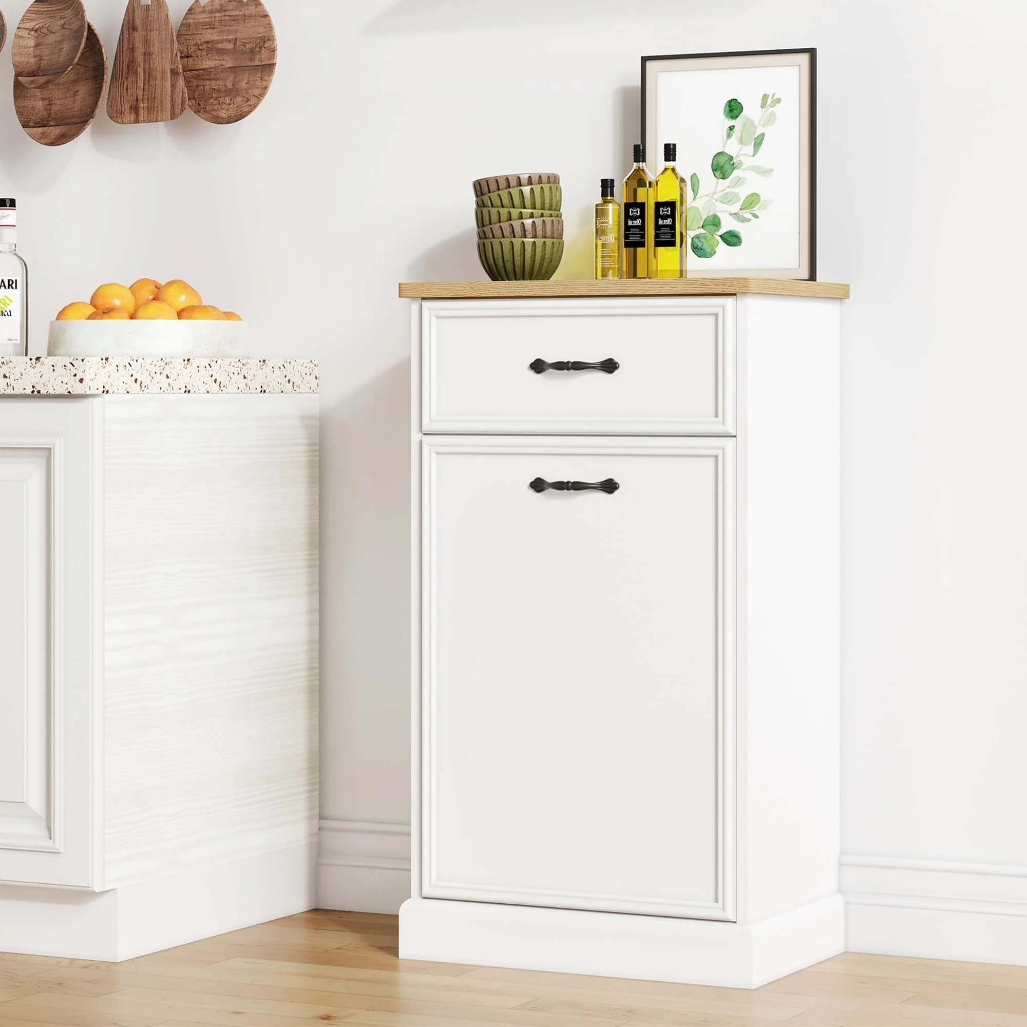 Kitchen Tilt Out Trash Can Cabinet with Drawer