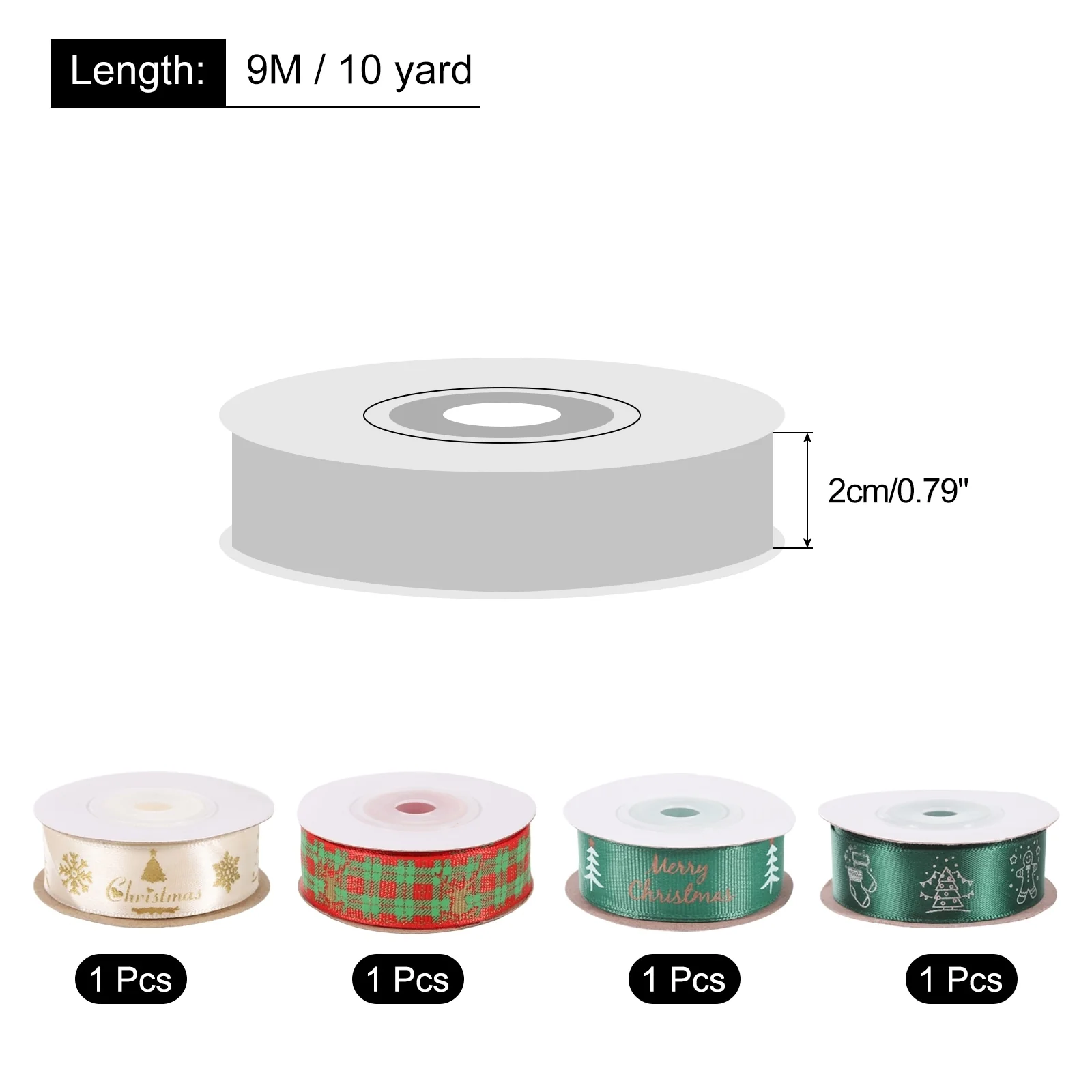 4 Roll Christmas Ribbons 10 Yards Deer Christmas Tree Snowflake Pattern