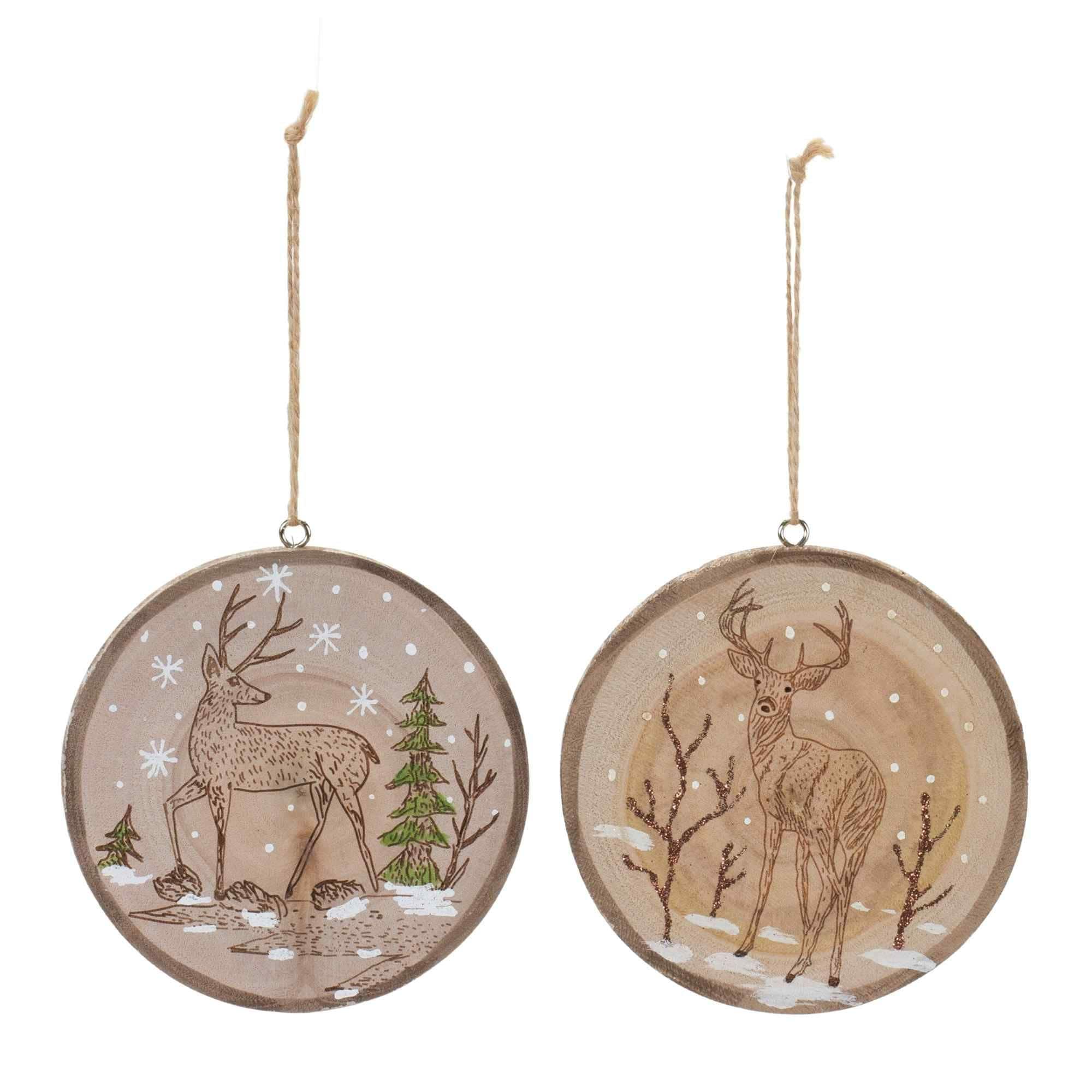 Club Pack of 12 Brown & Green Deer Tree Christmas Disc Ornaments 5.5