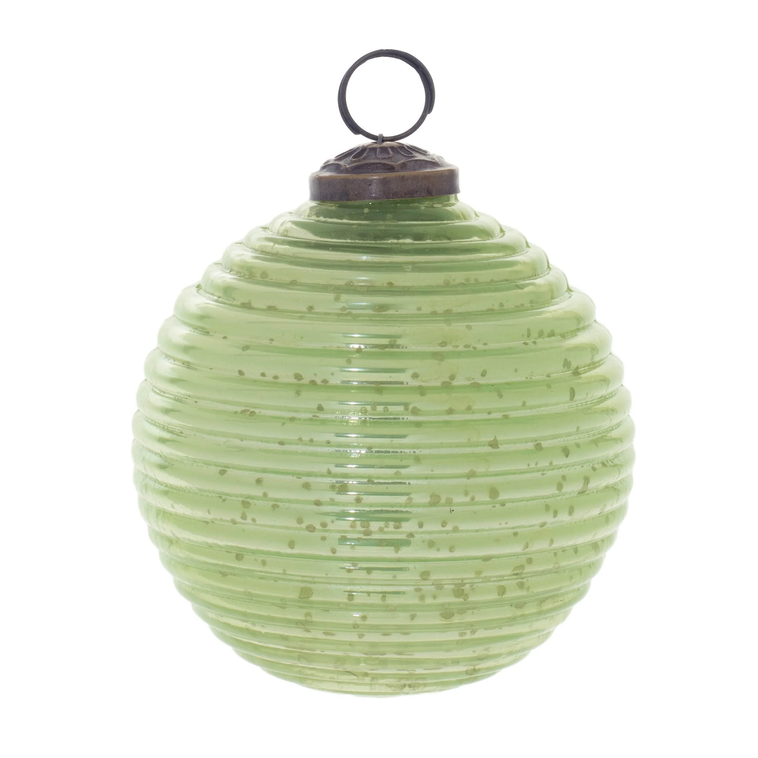 Green Ribbed Glass Ball Ornaments Set of 6 Christmas Tree Decor - 2.5