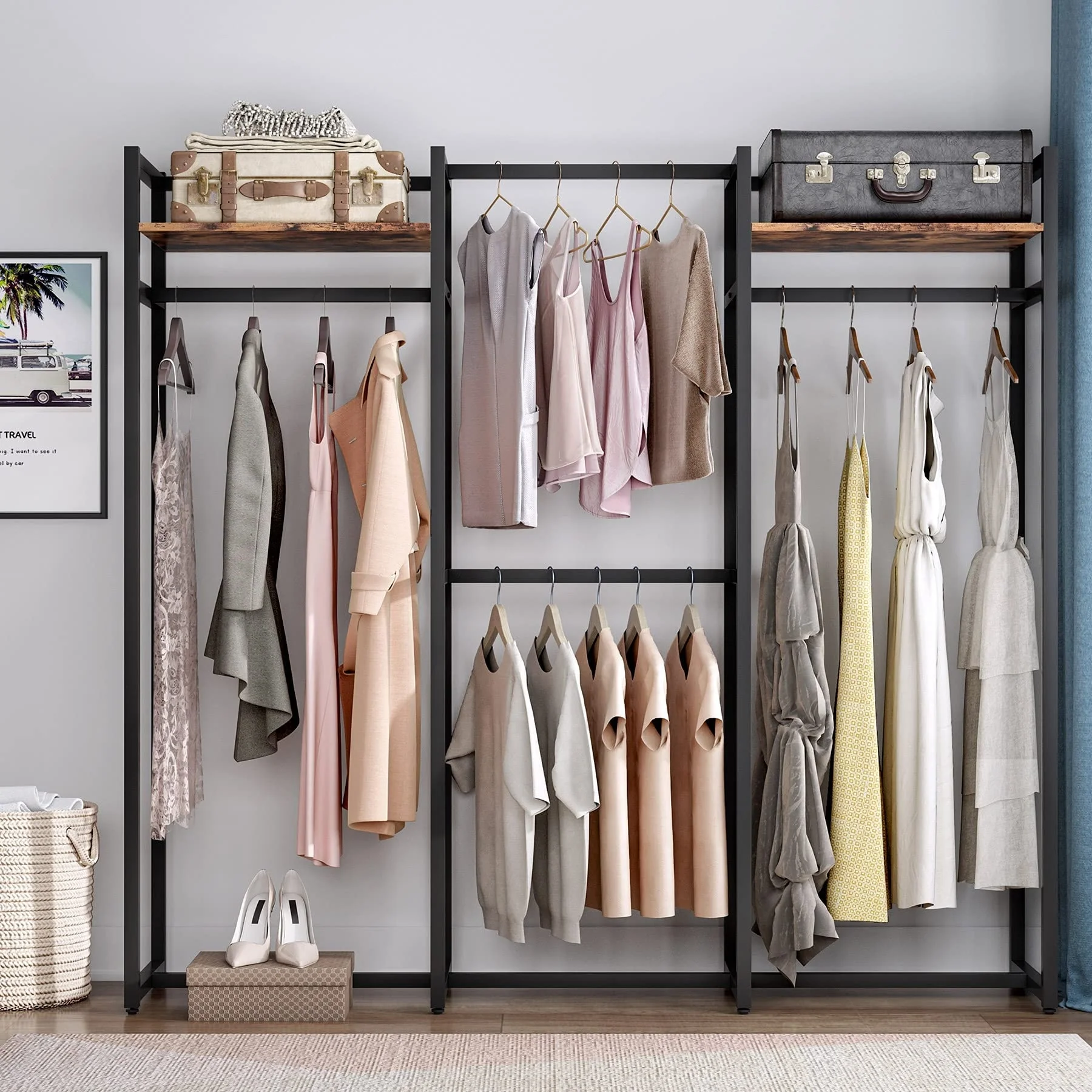 Garment Rack Heavy Duty Clothes Rack Free Standing Closet Organizer with Shelves and 4 hanging Rods - 18