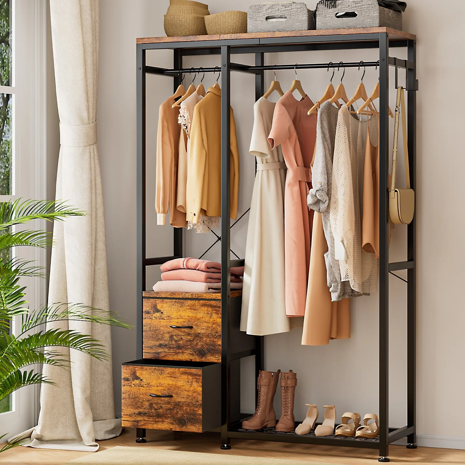 Clothes Rack, Closet Organizer with Storage Shelves, Hanging Bar, Drawers - 47.24