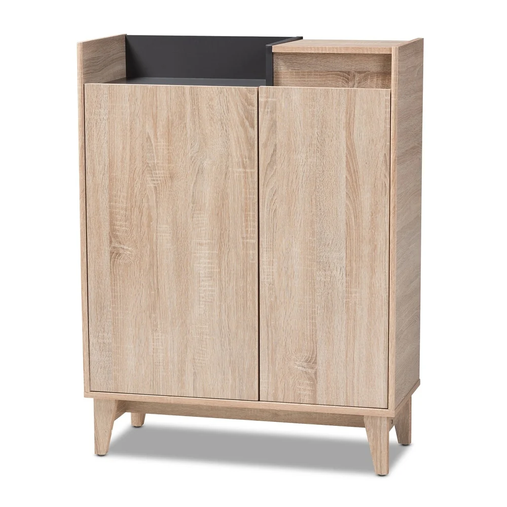 Mid-Century Two-Tone Shoe Cabinet with Drawer
