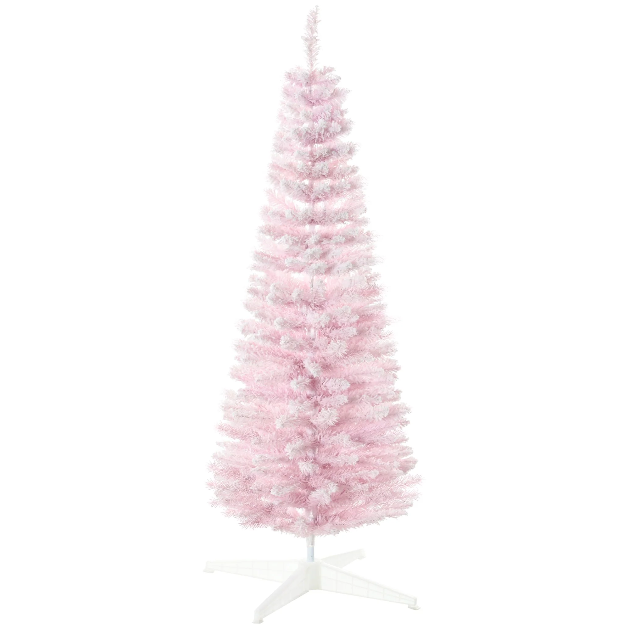 5ft Slim Pink Christmas Tree, Snow Flocked with Realistic Branches for Indoor Decoration