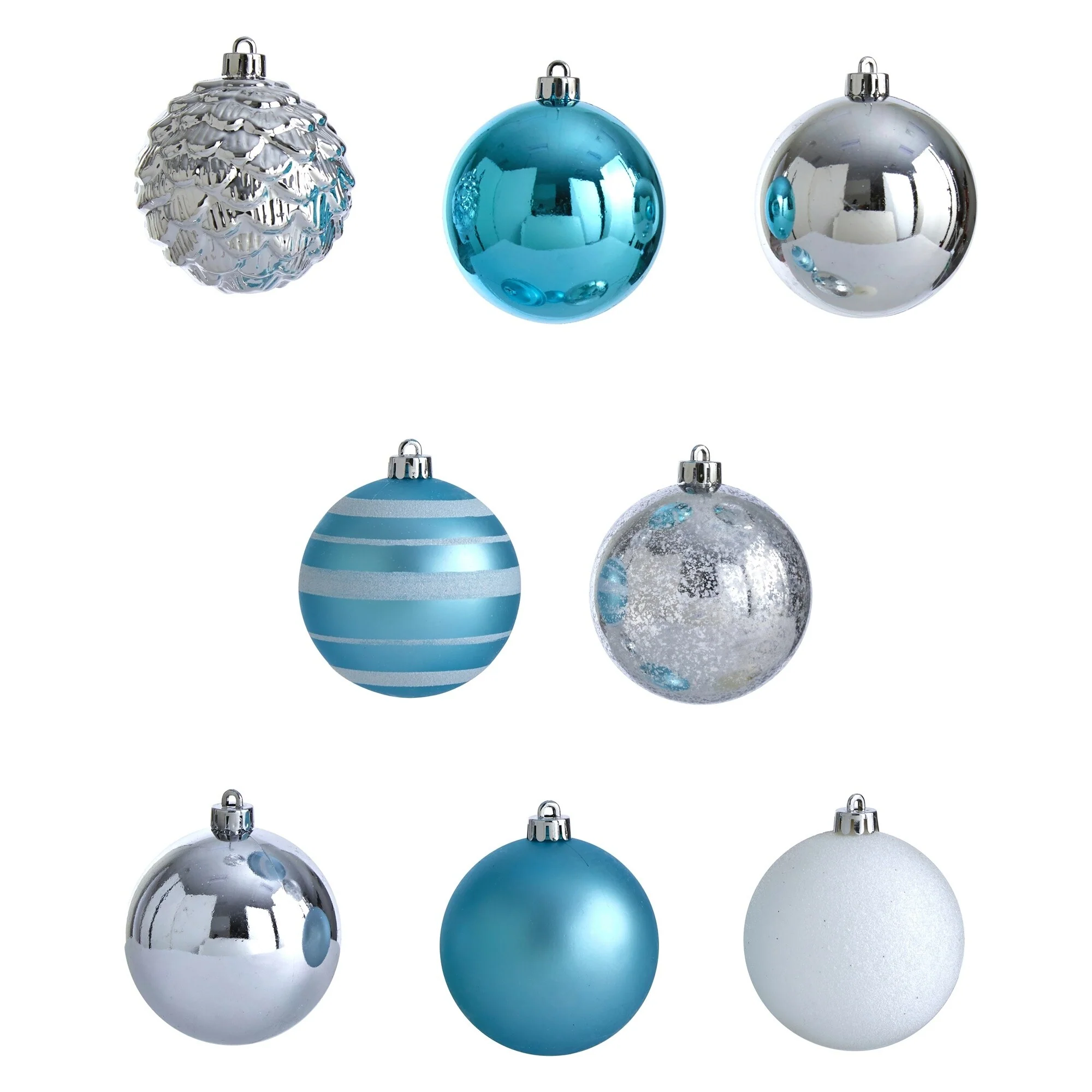 64ct Blue & Silver Shatterproof 8-Finish Christmas Ball Ornaments 3