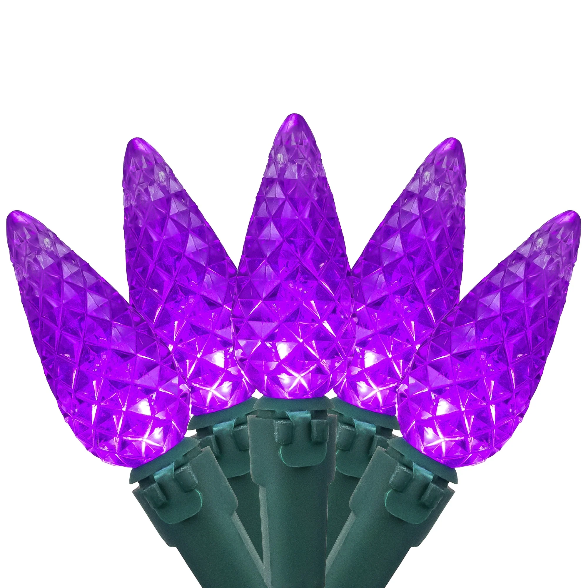 70-Count Purple LED Faceted C6 Christmas Lights Set, 23 ft Green Wire