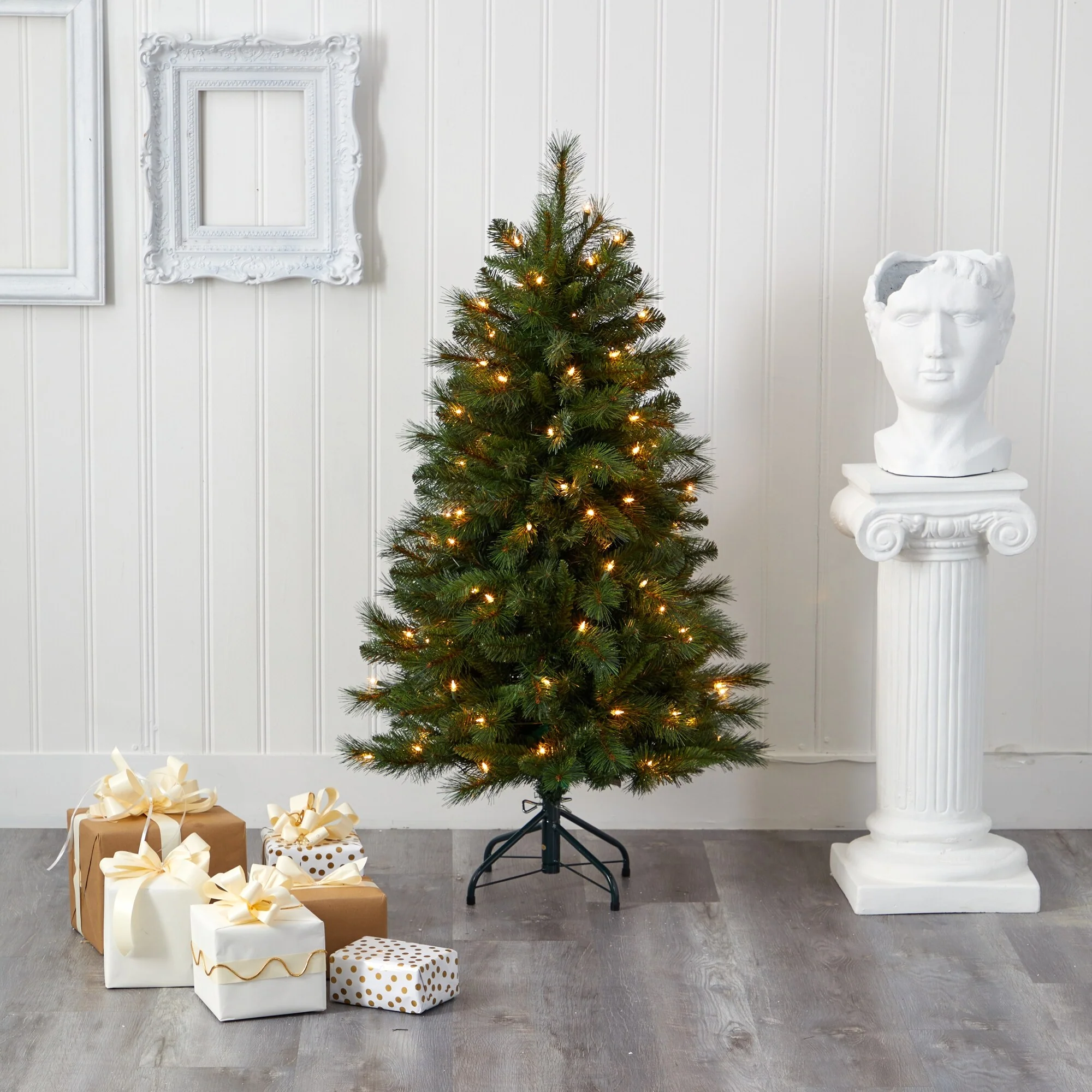 4’ Pre-Lit West Virginia Pine Artificial Christmas Tree, Clear LED Lights - 4 Foot