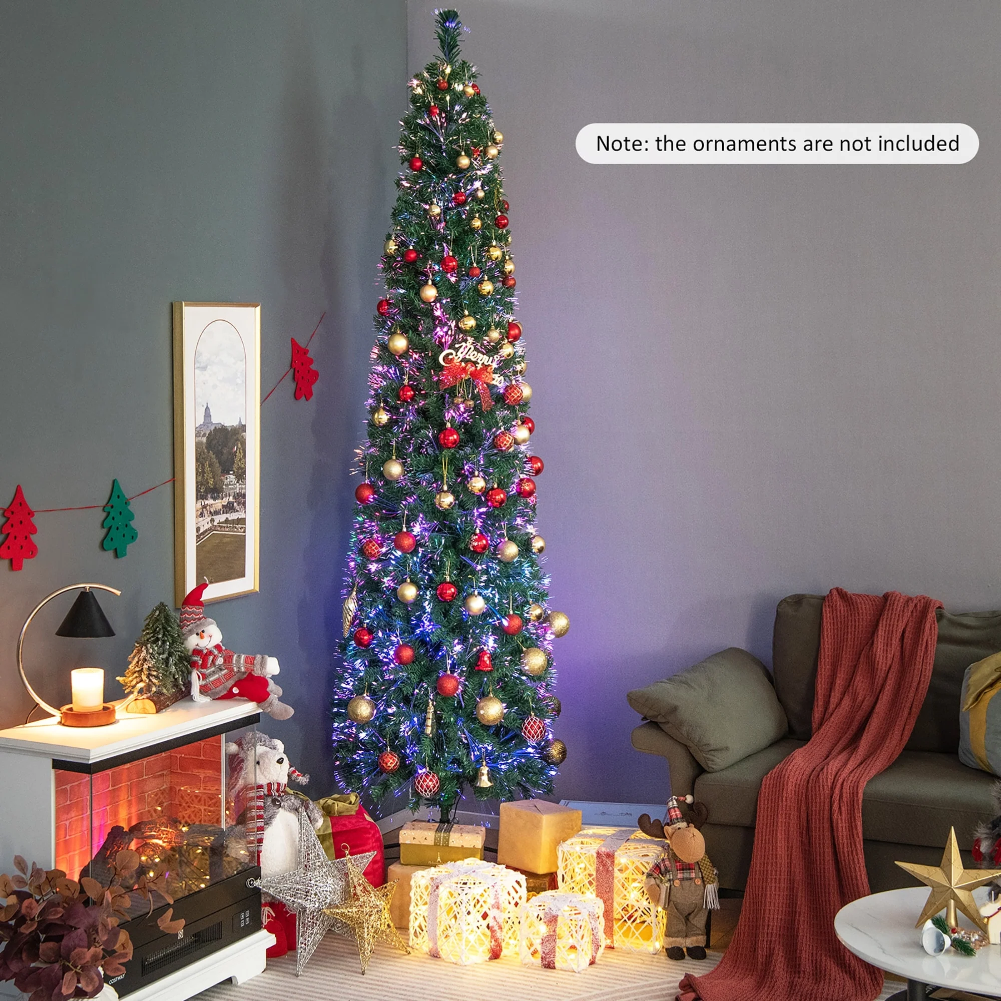 Gymax 8 FT Fiber Optic Artificial Christmas Tree Slim Pencil Xmas Tree