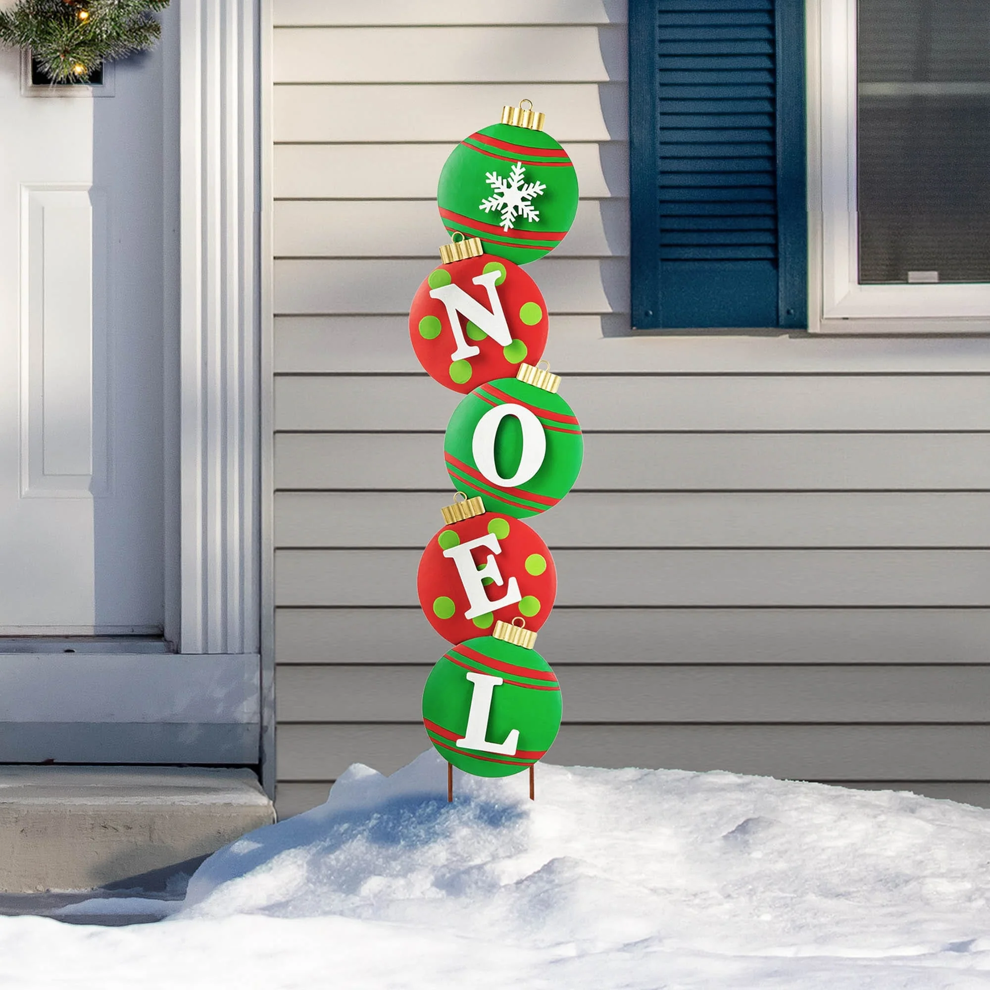 Glitzhome Christmas Metal JOY & NOEL Ornament Yard Stakes Hanging Decor - 42