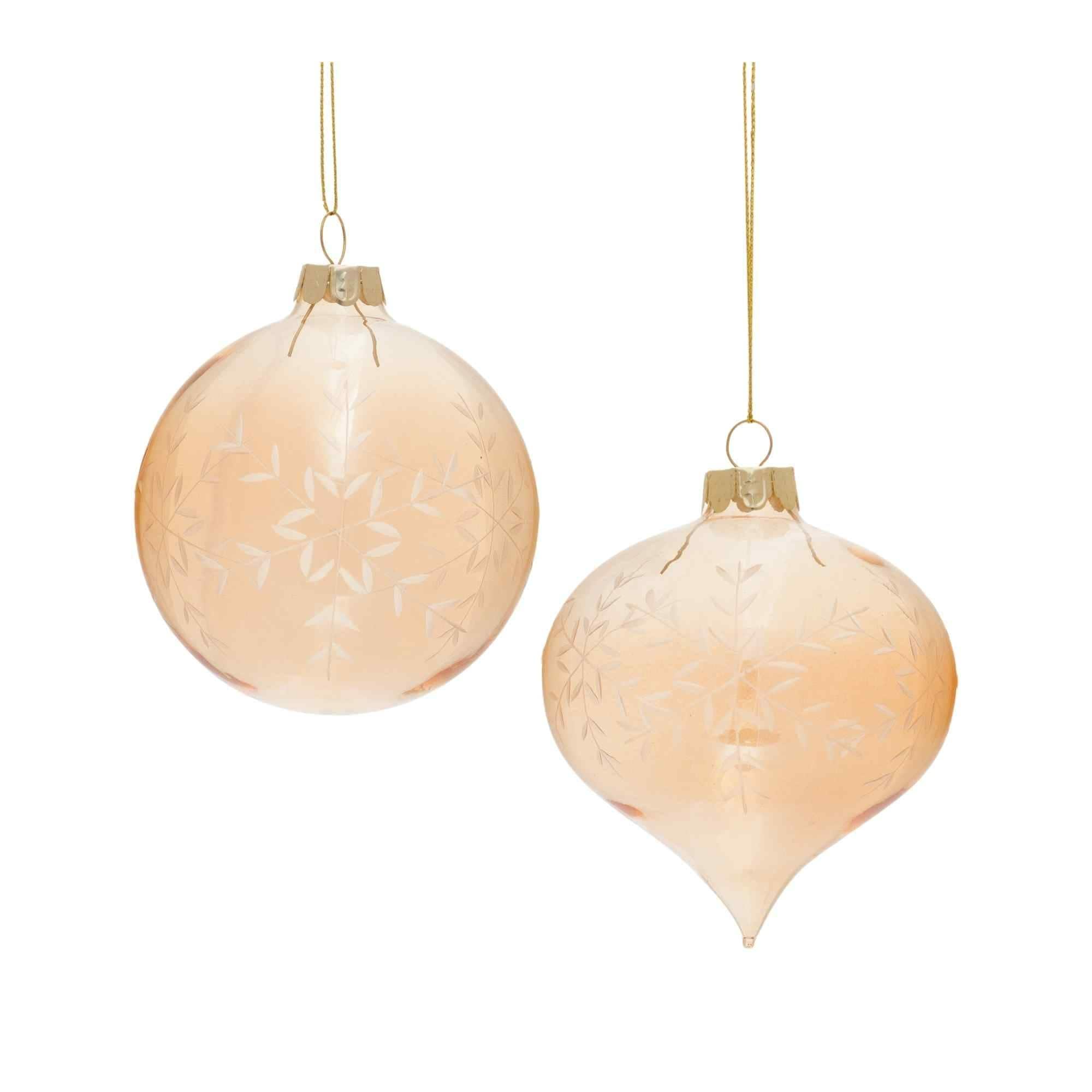 Club 12 Gold Etched Snowflake Glass Christmas Ball Onion Ornaments 4