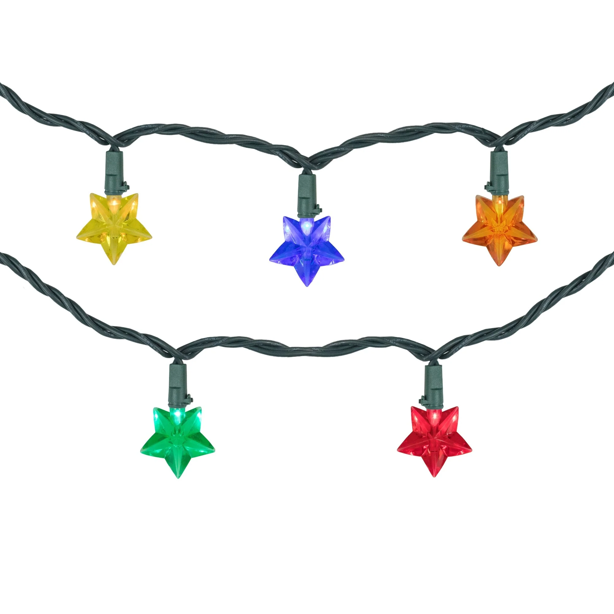 20-Count Multi-Colored Star Shaped LED Light Set- 4.5ft Green Wire