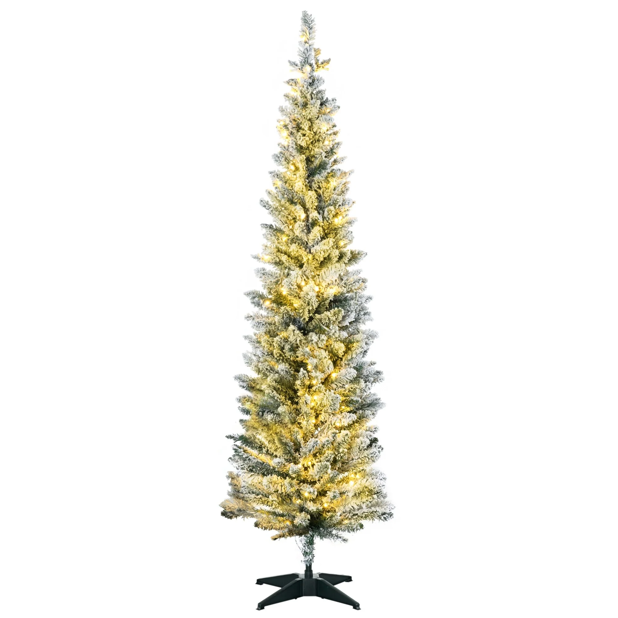 Tall Pre-Lit Slim Noble Fir Artificial Christmas Tree With Warm White Led Lights And Tips, For Christmas Decoration, Green