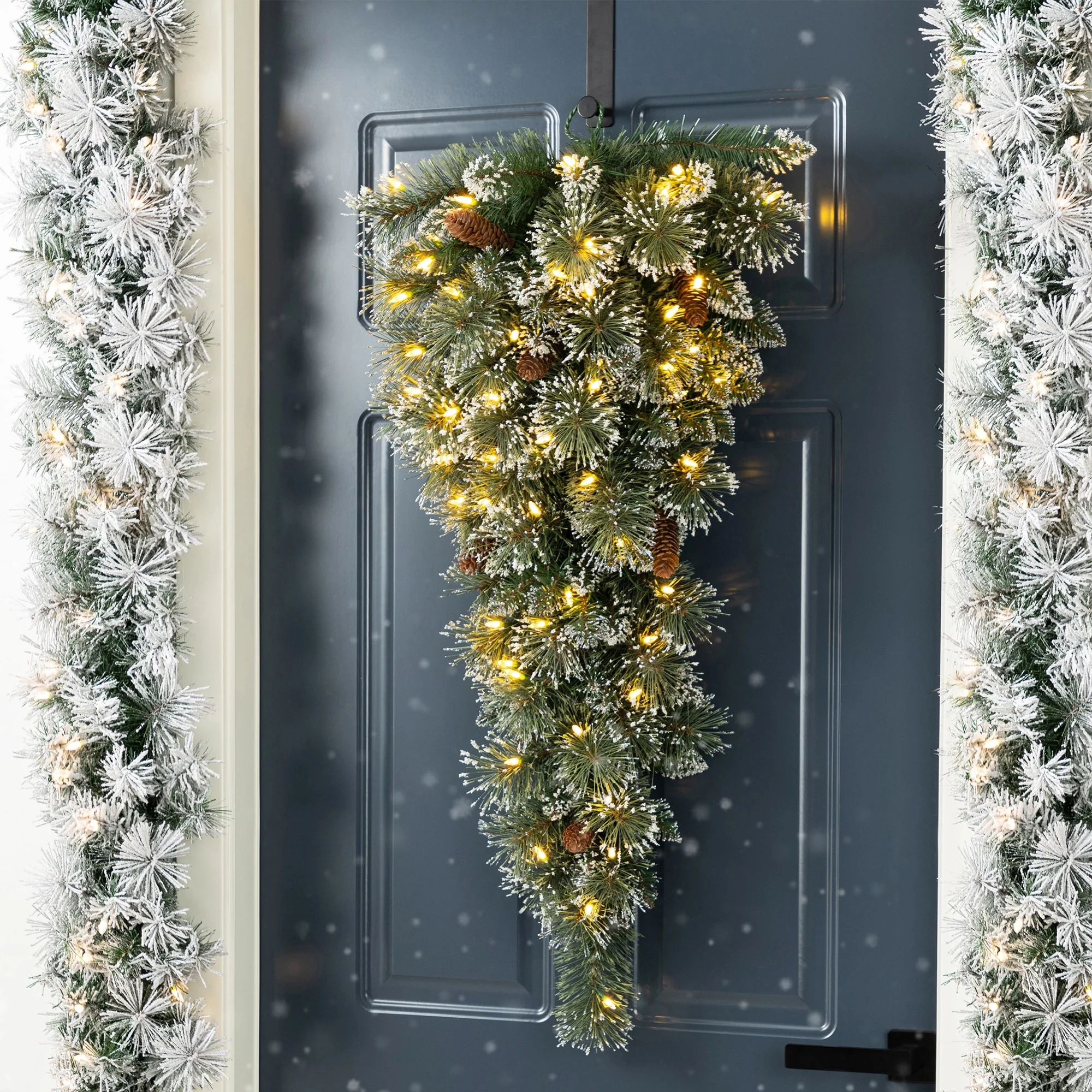 Glitzhome 3ft Pre-Lit Frosted Greenery Pinecones Christmas Teardrop With Timer - 36.00