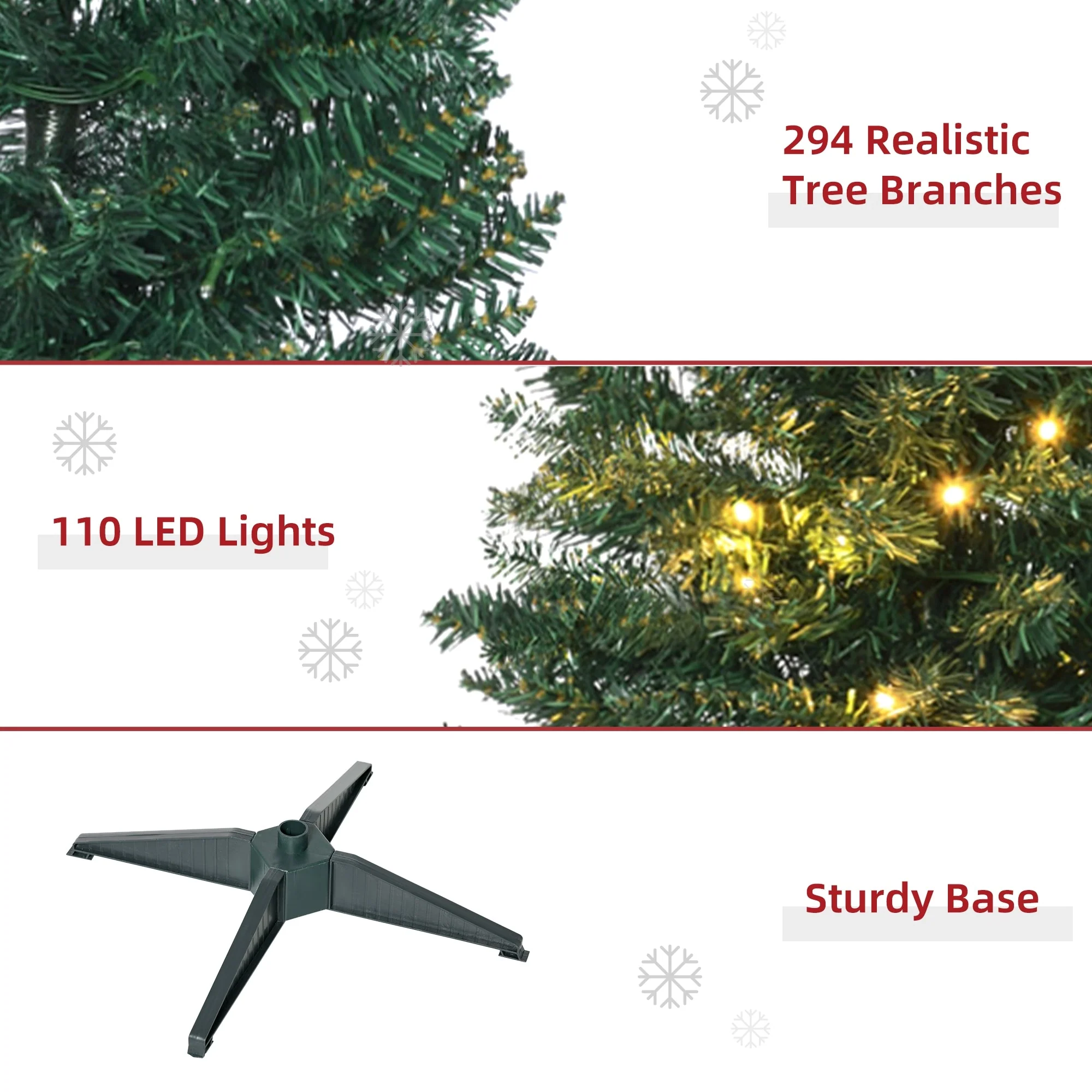 5' Slim Noble Fir Artificial Christmas Tree with LED Lights for Small Spaces and Easy Storage