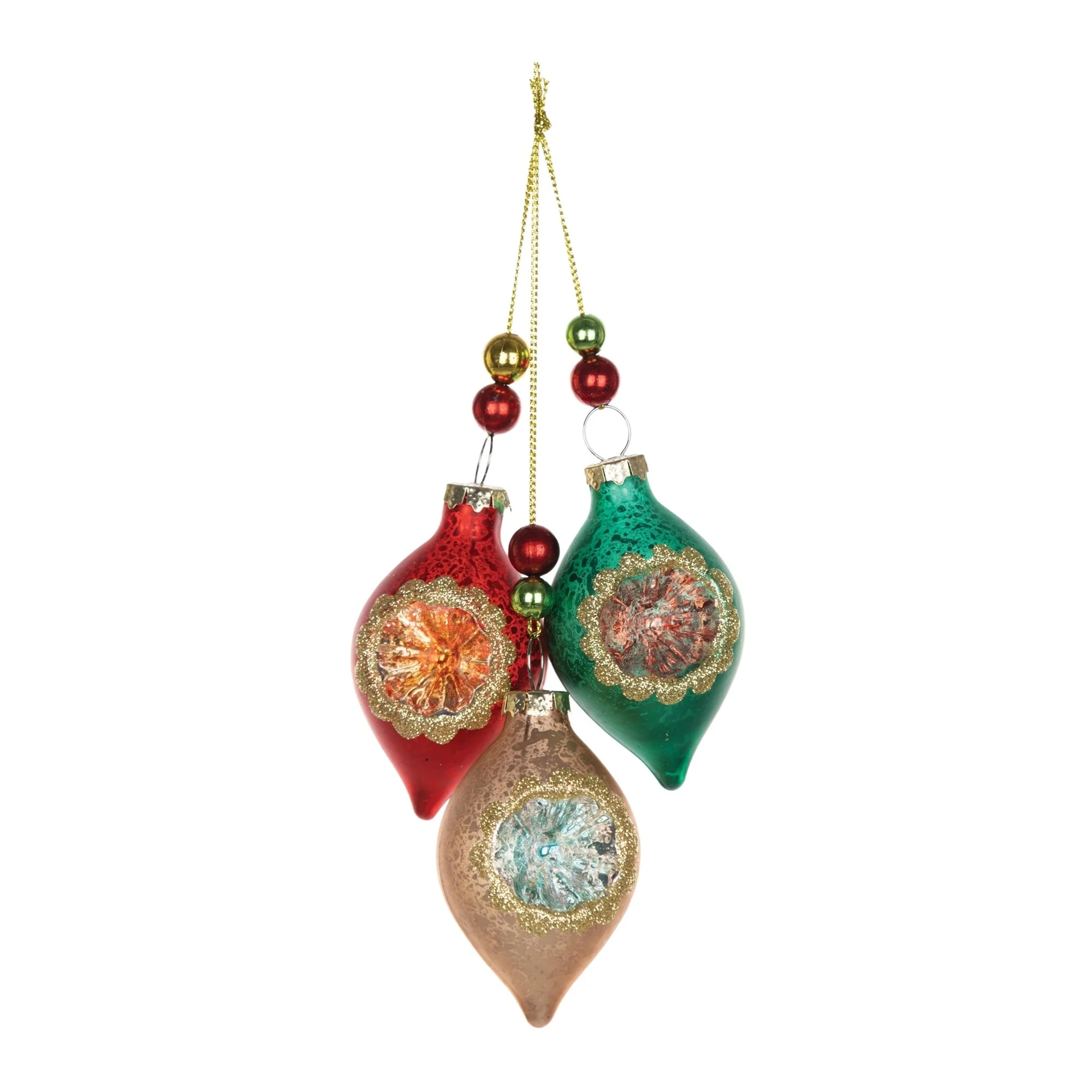 Triple Reflector Glass Christmas Drop Ornaments 10.5