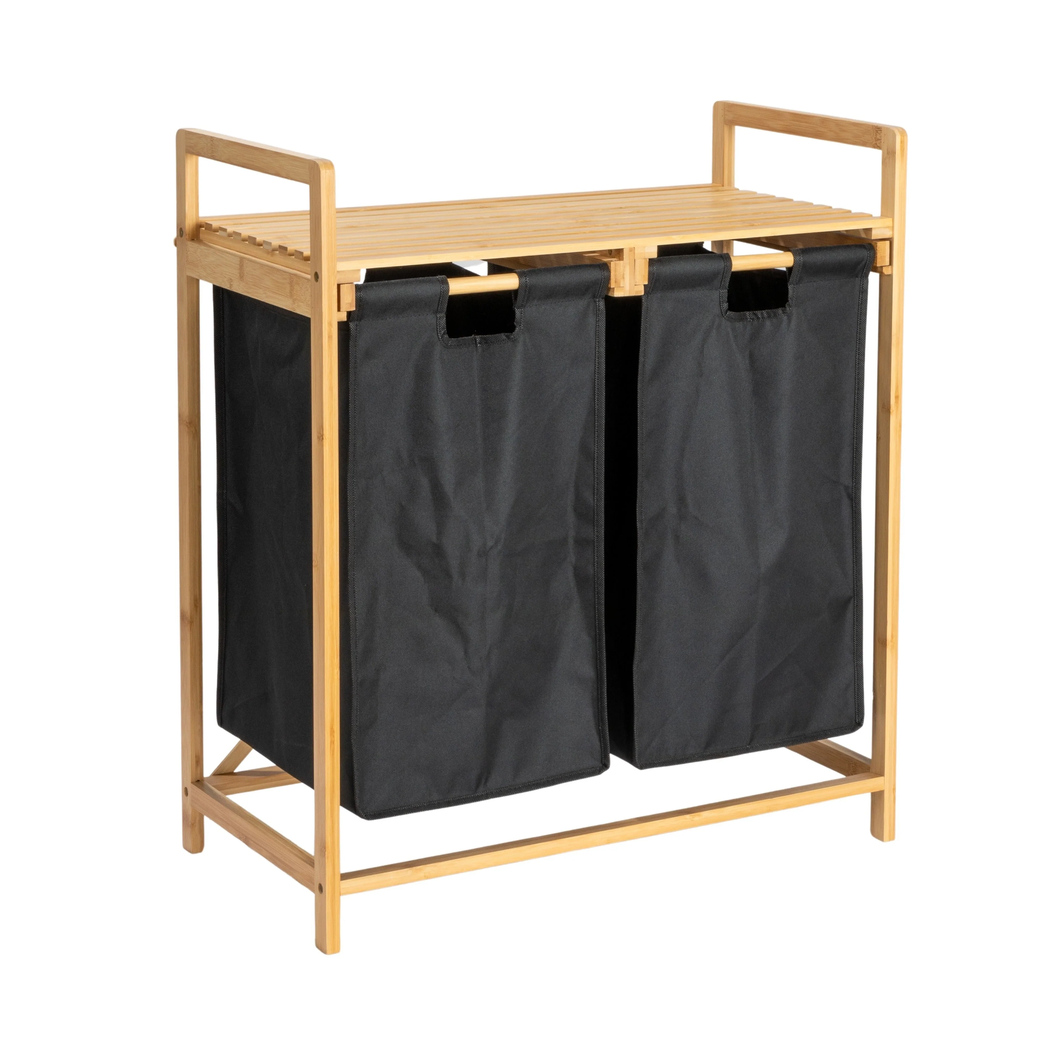 Household Essentials Bamboo Pull Out Double Hamper with Shelf - 25.4