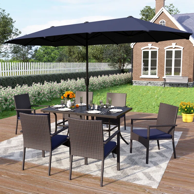 Alyah 6 - Person Rectangular Outdoor Dining Set with Cushions