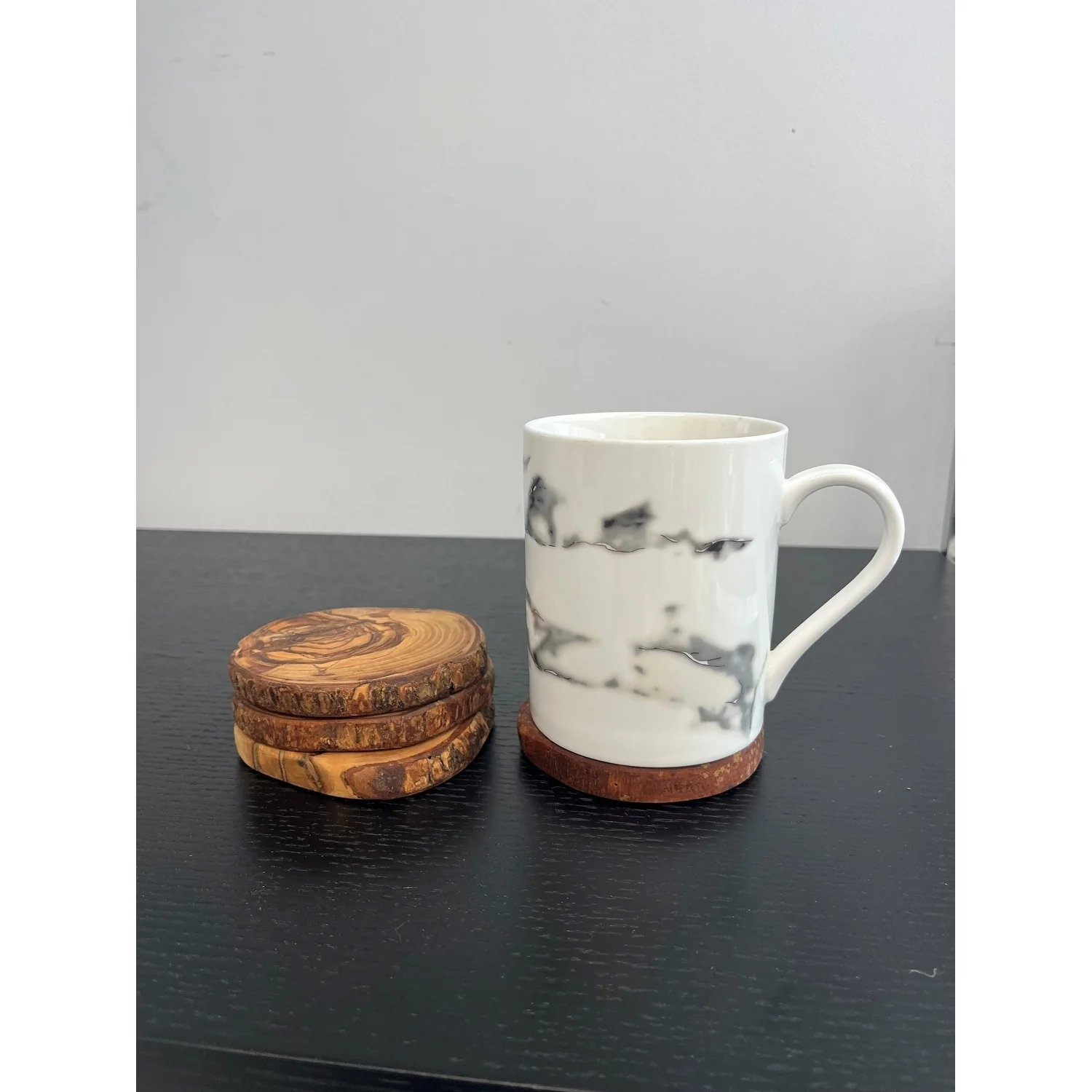 Set of 4 Olive Wood Coasters Dia 3.9